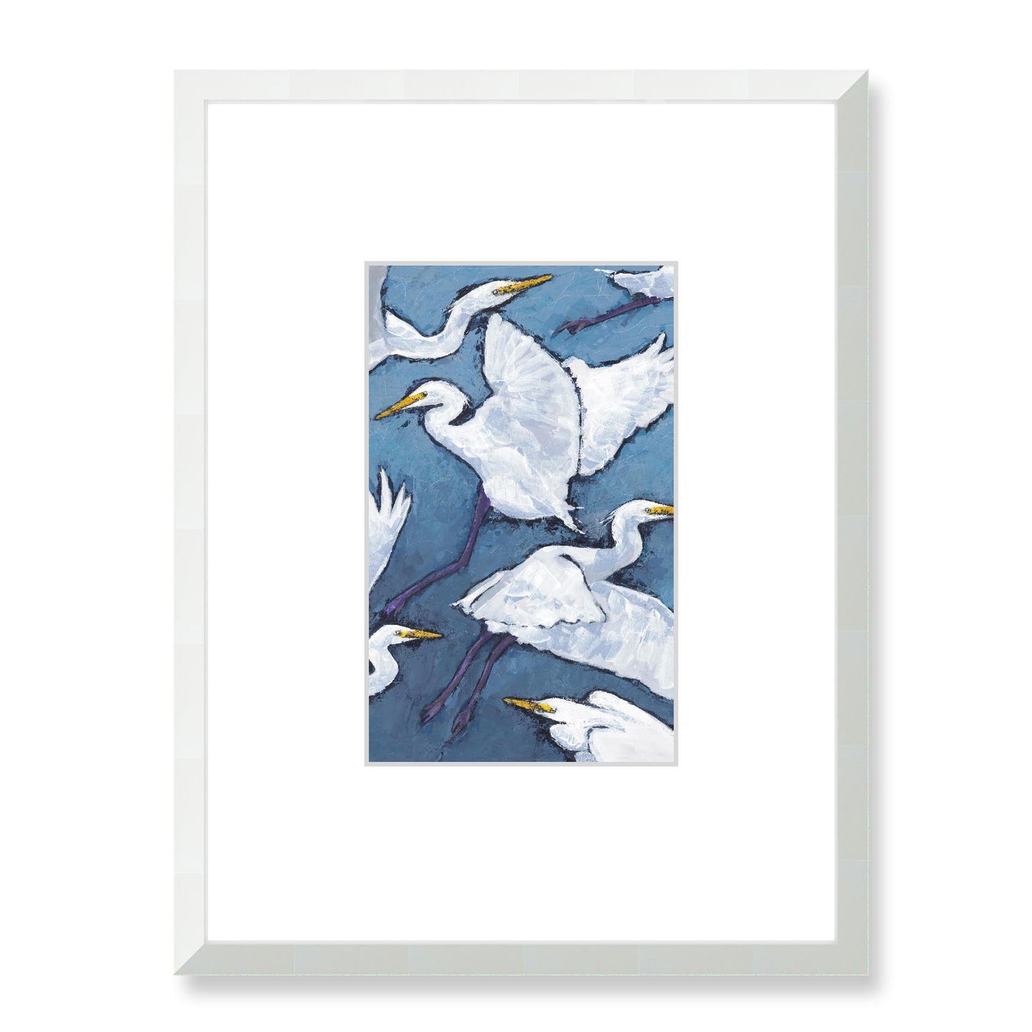 Framed Fine Art Print, Faux Mat - 18x24 inches | White Herons in Acrylic, FMV-1020-001, Prints, Fine art, White Frame, 45 x 60 cm ,18 x 24 inches