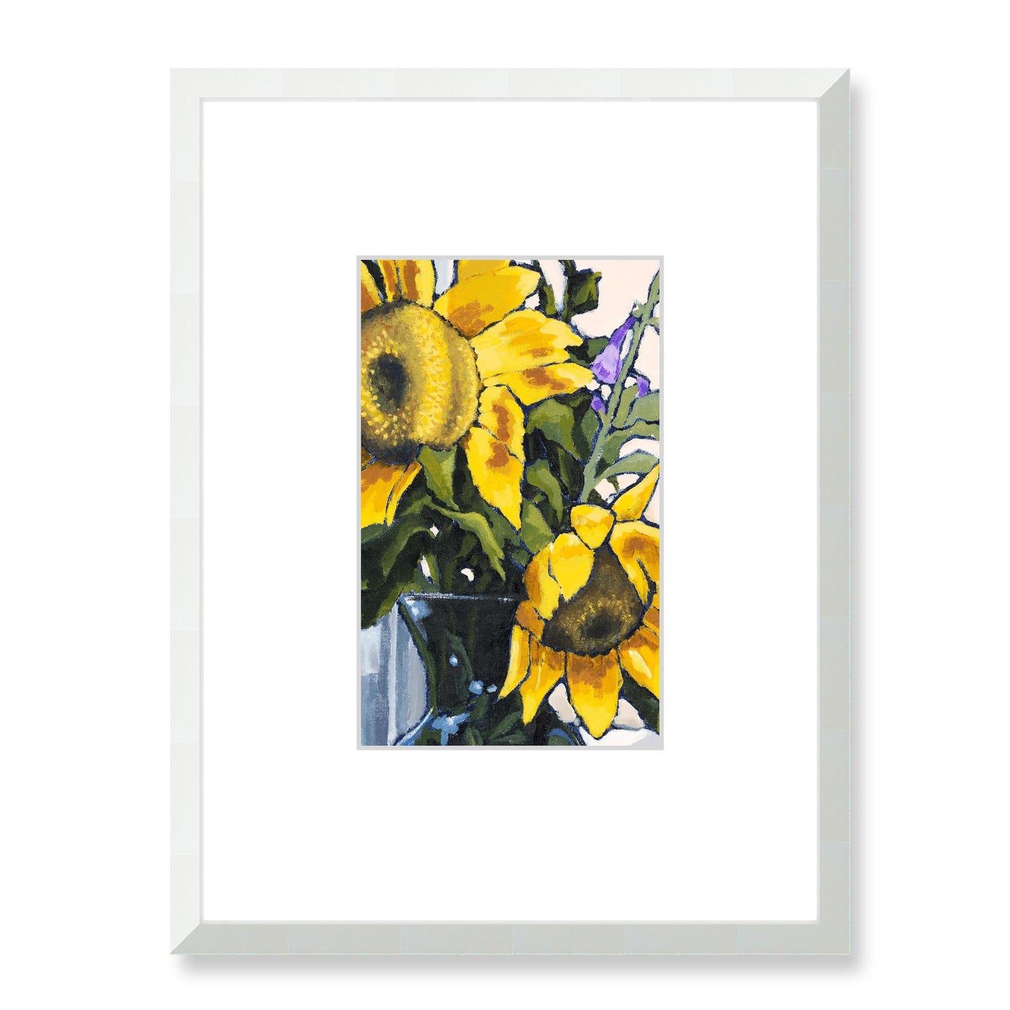 Framed Fine Art Print, Faux Mat - 18x24 inches | Sunflowers in Acrylic, FMV-1040-002, Prints, Fine art, White Frame, 45 x 60 cm ,18 x 24 inches