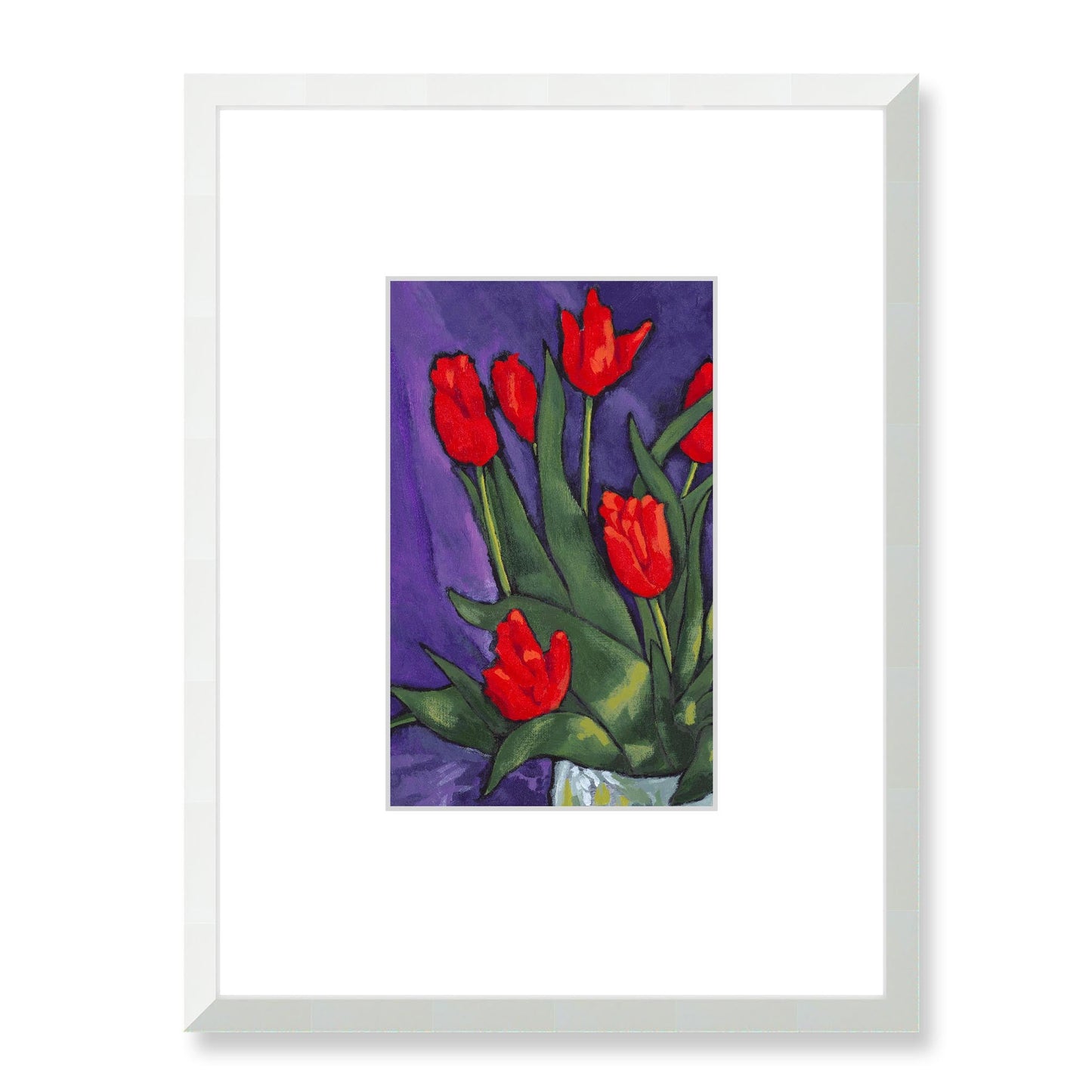 Framed Fine Art Print, Faux Mat - 18x24 inches | Red Tulips in Acrylic, FMV-1110-003, Prints, Fine art, White Frame, 45 x 60 cm ,18 x 24 inches