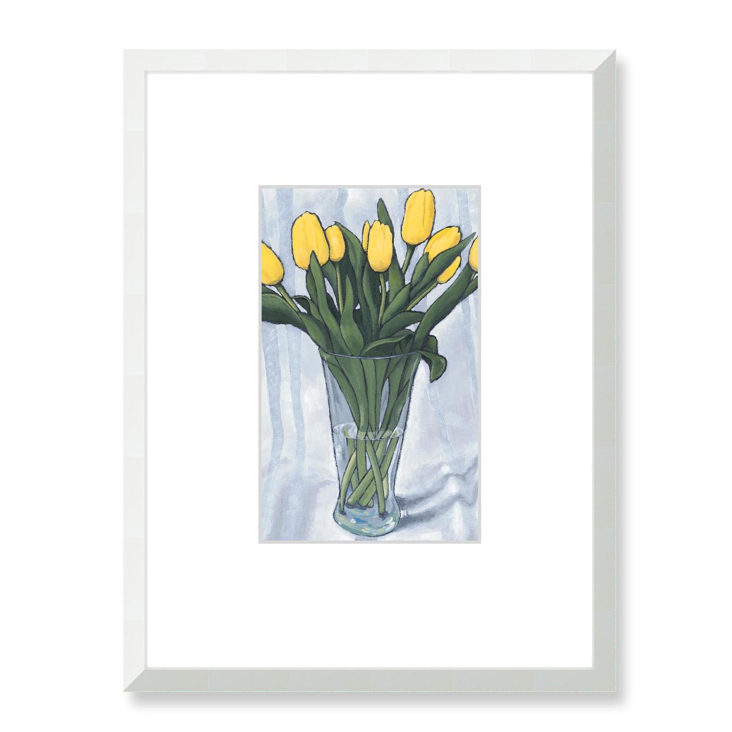 Framed Fine Art Print, Faux Mat - 18x24 inches | Yellow Tulips in Acrylic, FMV-1120-001, Prints, Fine art, White Frame, 45 x 60 cm ,18 x 24 inches