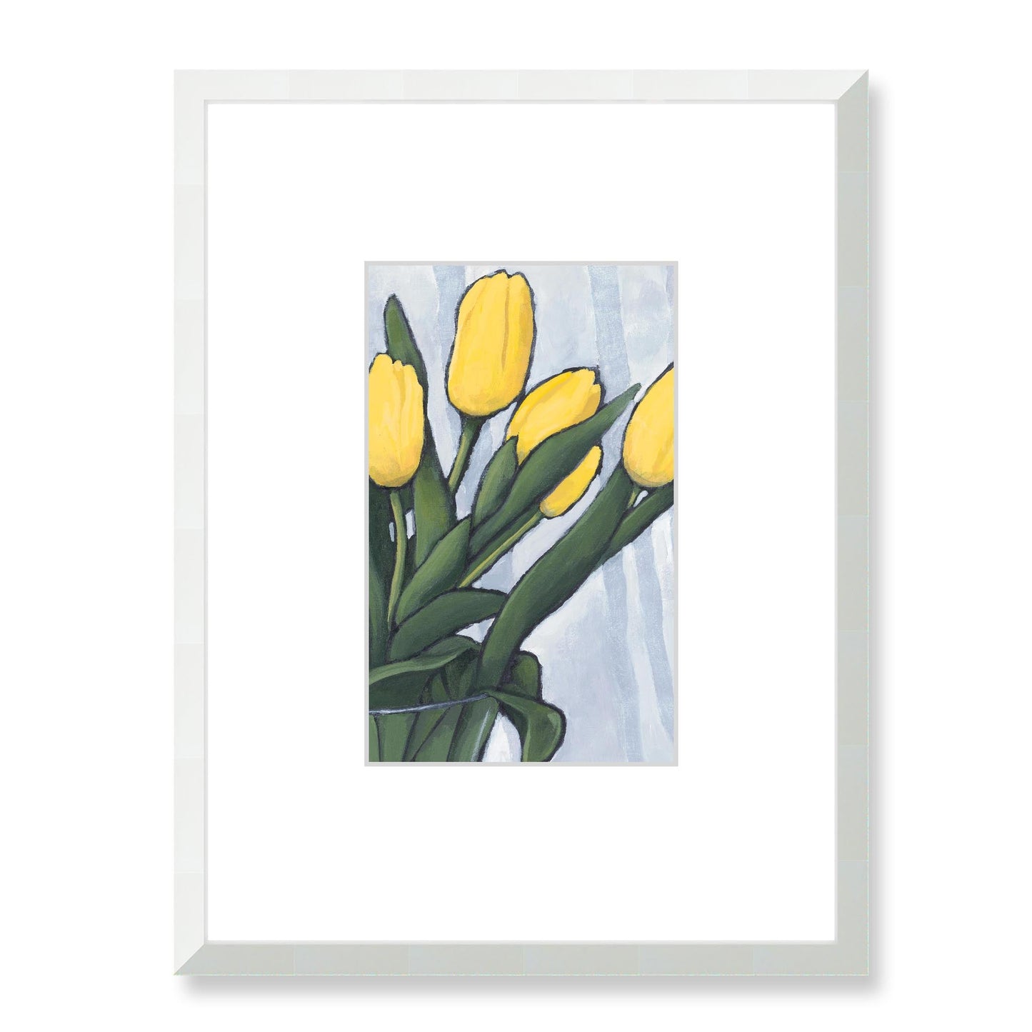 Framed Fine Art Print, Faux Mat - 18x24 inches | Yellow Tulips in Acrylic, FMV-1120-002, Prints, Fine art, White Frame, 45 x 60 cm ,18 x 24 inches