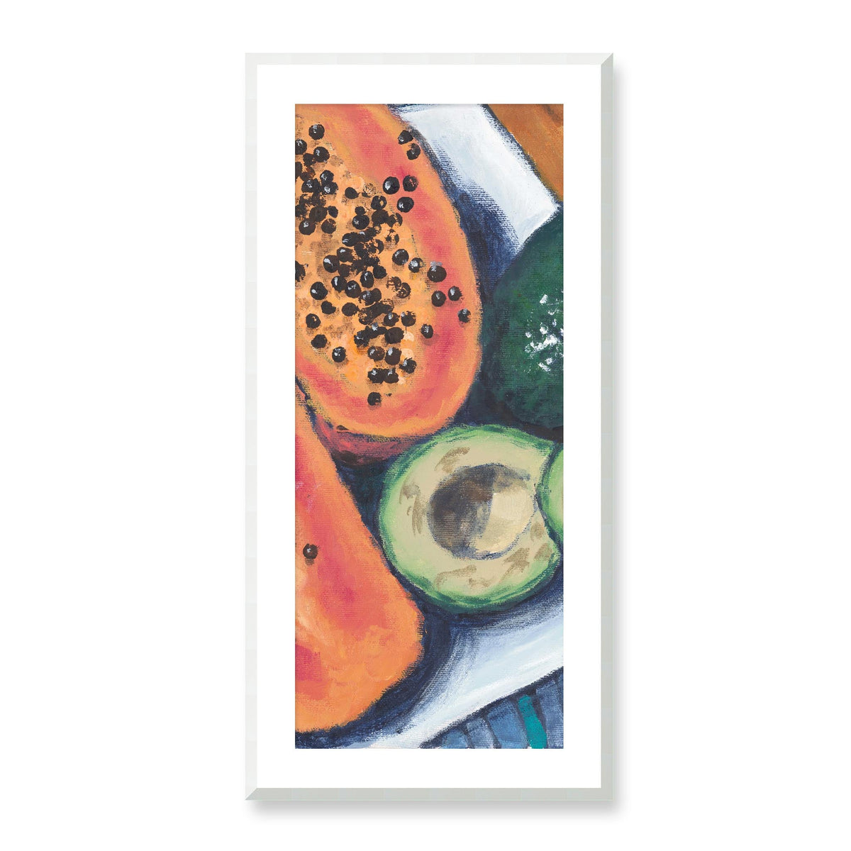 Papaya & Avocados — Framed Fine Art Print | 19 x 40 inches | White Frame