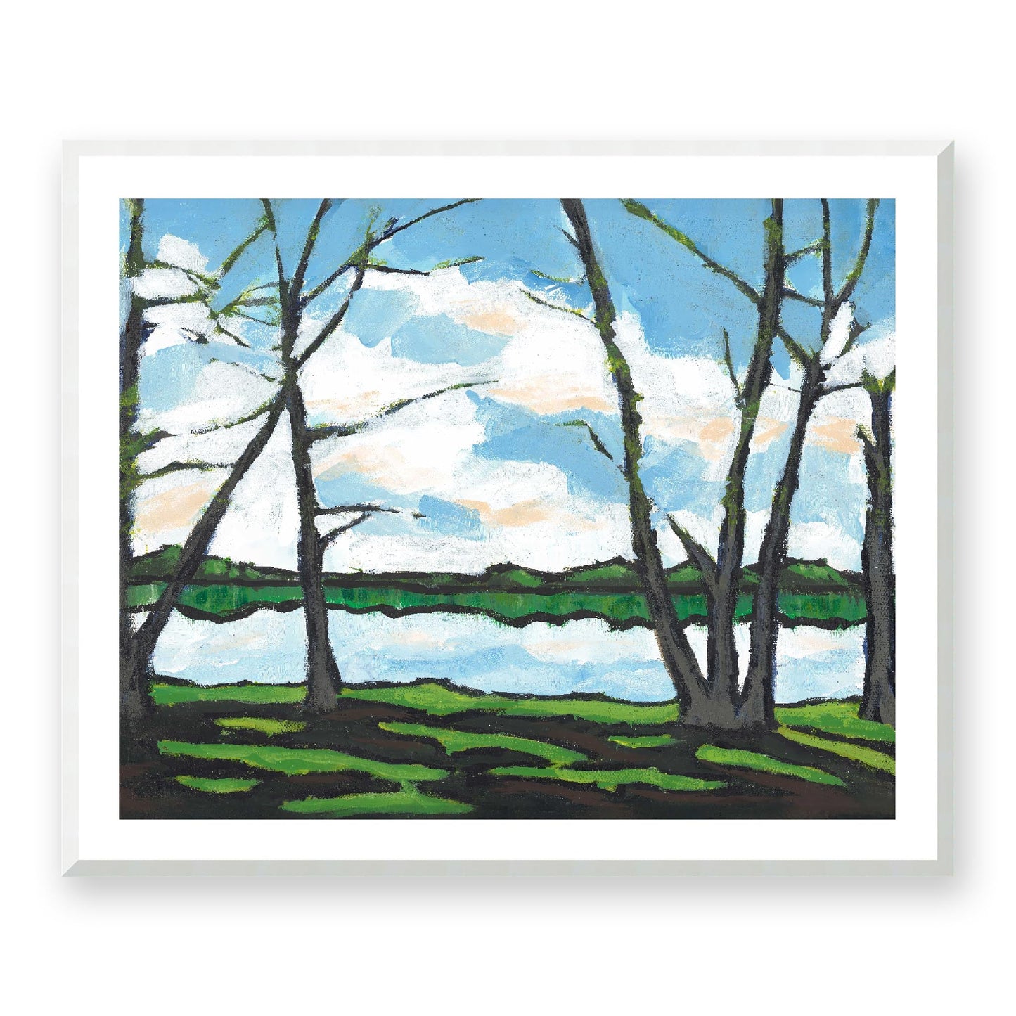 Framed Fine Art Print, White Mat - 14x12 19x16 24x20 29x24 34x28 39x32 inches | Lakeshore, FPH-1101, Prints, Fine art, White Frame, 99 x 81 cm, 39 x 32 inches