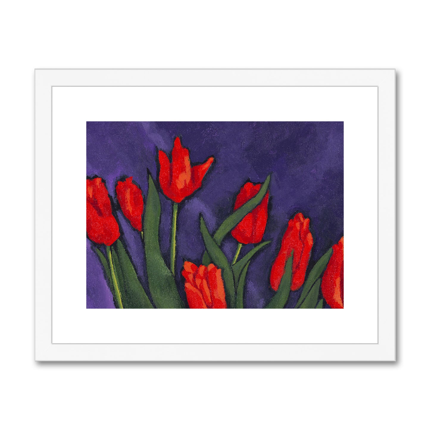 Framed Fine Art Print, White Mat - 14x11 20x16 28x20 40x28 inches | Red Tulip, fph-1111-1142-002