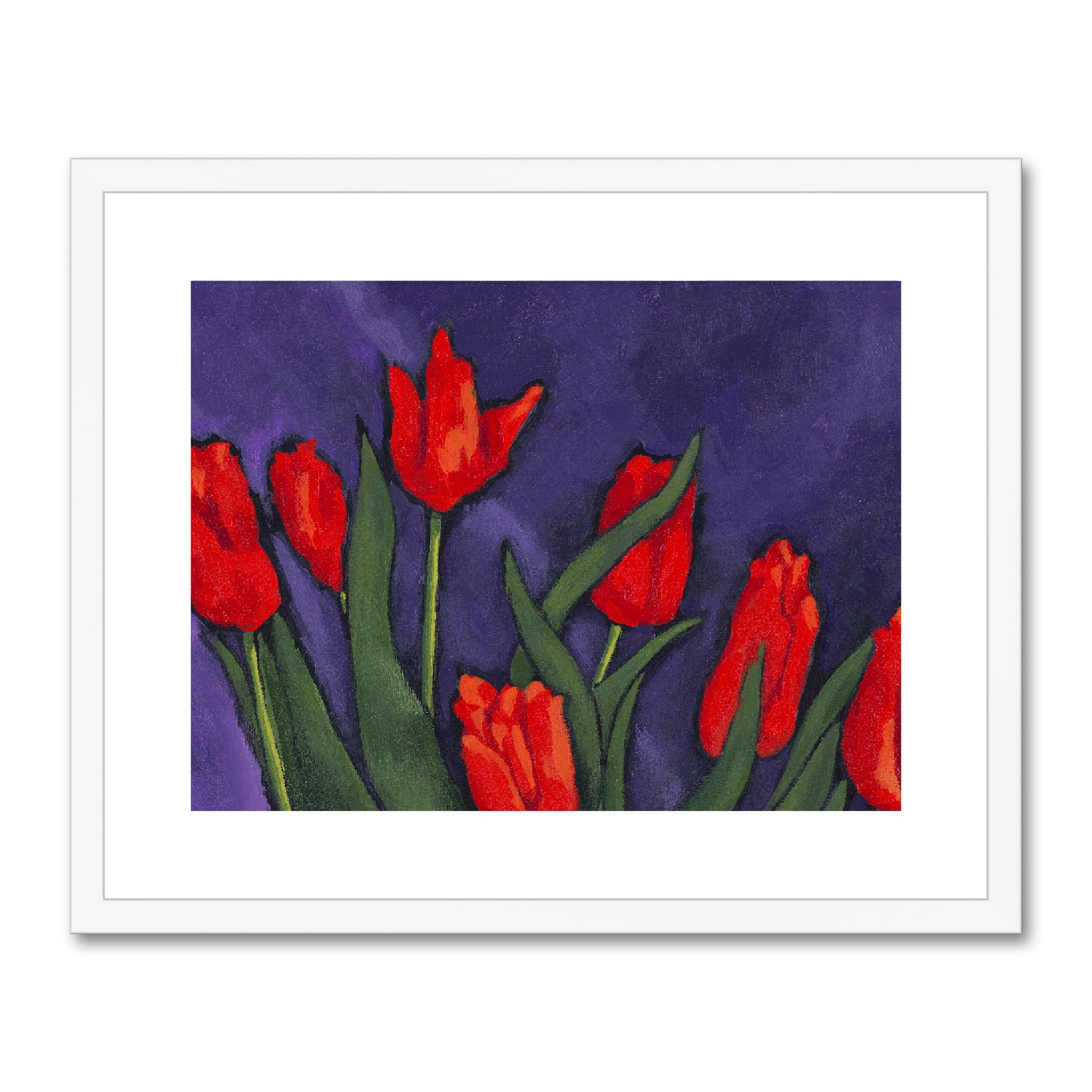Framed Fine Art Print, White Mat - 14x11 20x16 28x20 40x28 inches | Red Tulip, fph-1111-1142-002