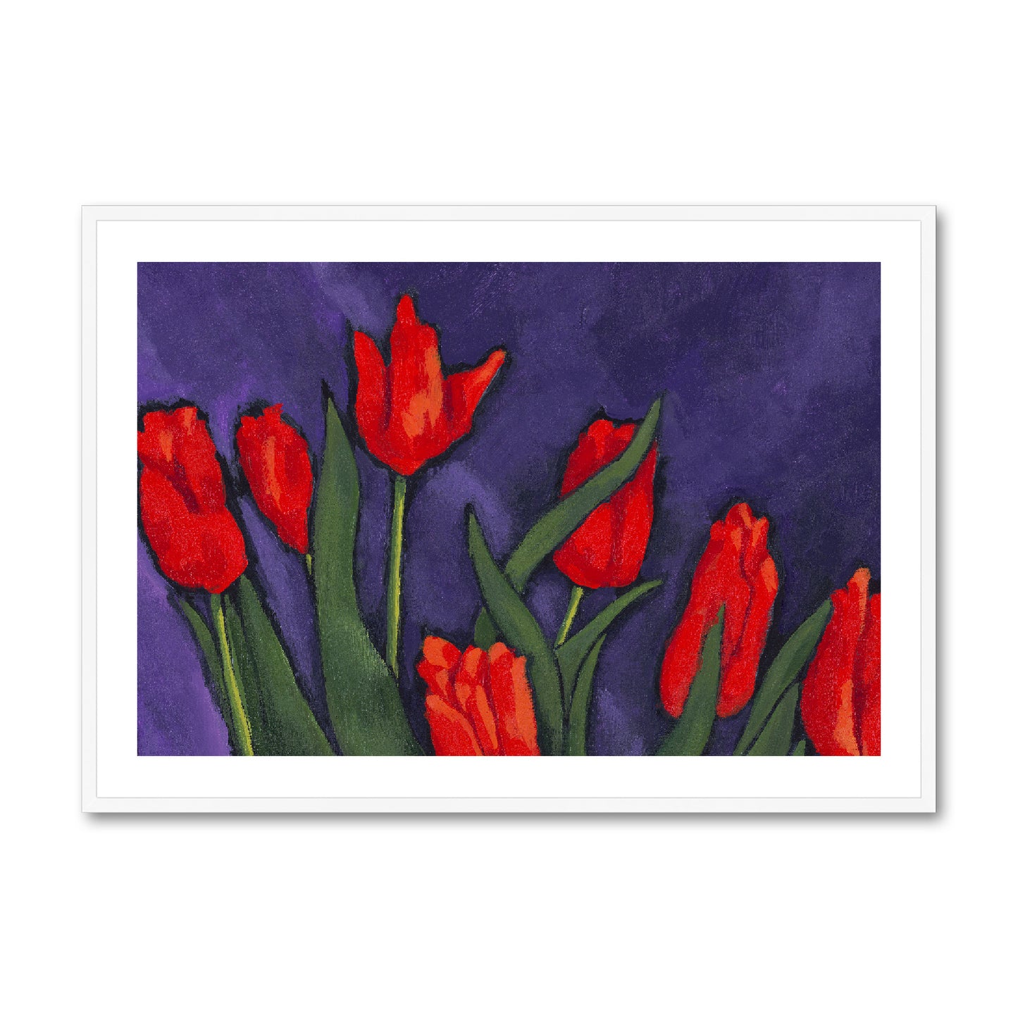 Framed Fine Art Print, White Mat - 14x11 20x16 28x20 40x28 inches | Red Tulip, fph-1111-1142-002