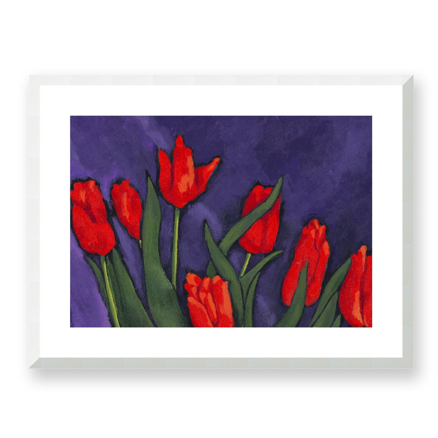 Framed Fine Art Print, White Mat - 24x18 inches | Red Tulips, FPH-1111-001, Prints, Fine art, White Frame, 61 x 46 cm, 24 x 18 inches