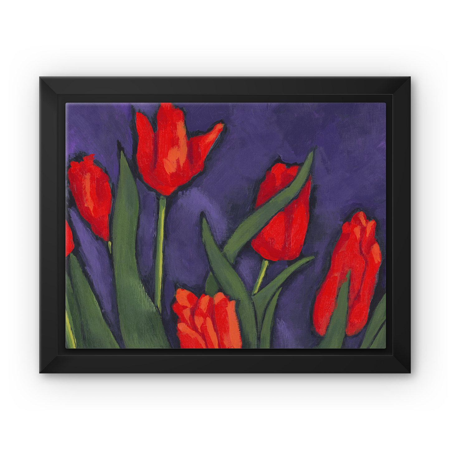 Framed Fine Art Canvas Print - 10x8 12x12 16x16 20x16 20x20 24x24 28x28 32x32 40x28 inches | Red Tulips in Acrylic, FCV-1111-1142-MW