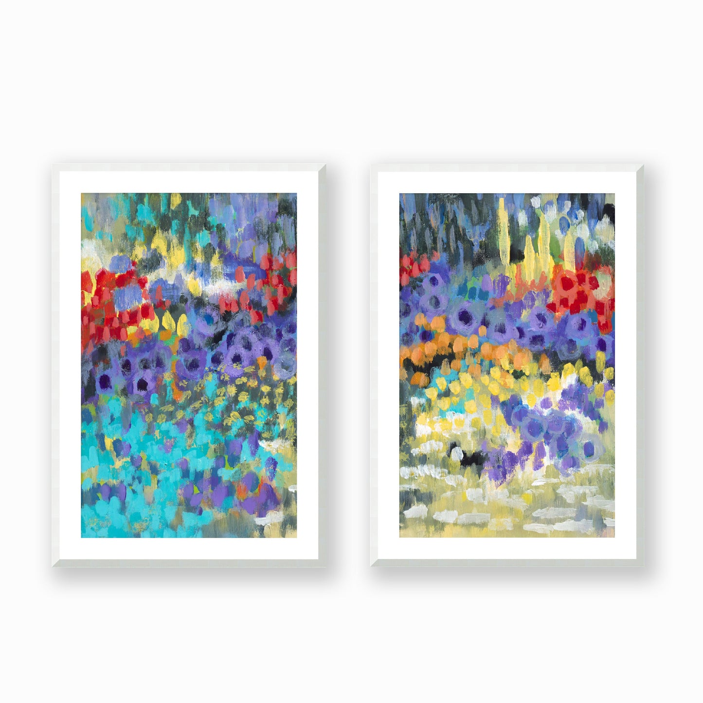 Set of Two Framed Fine Art Prints, White Mat - Two Panels of 14x20 19x28 or 24x36 inches | Floral Garden Two in Acrylic, FPH2-1000-1145-LR, Prints, Fine art, White Frame, Two panels of 61 x 91 cm ,24 x 36 inches
