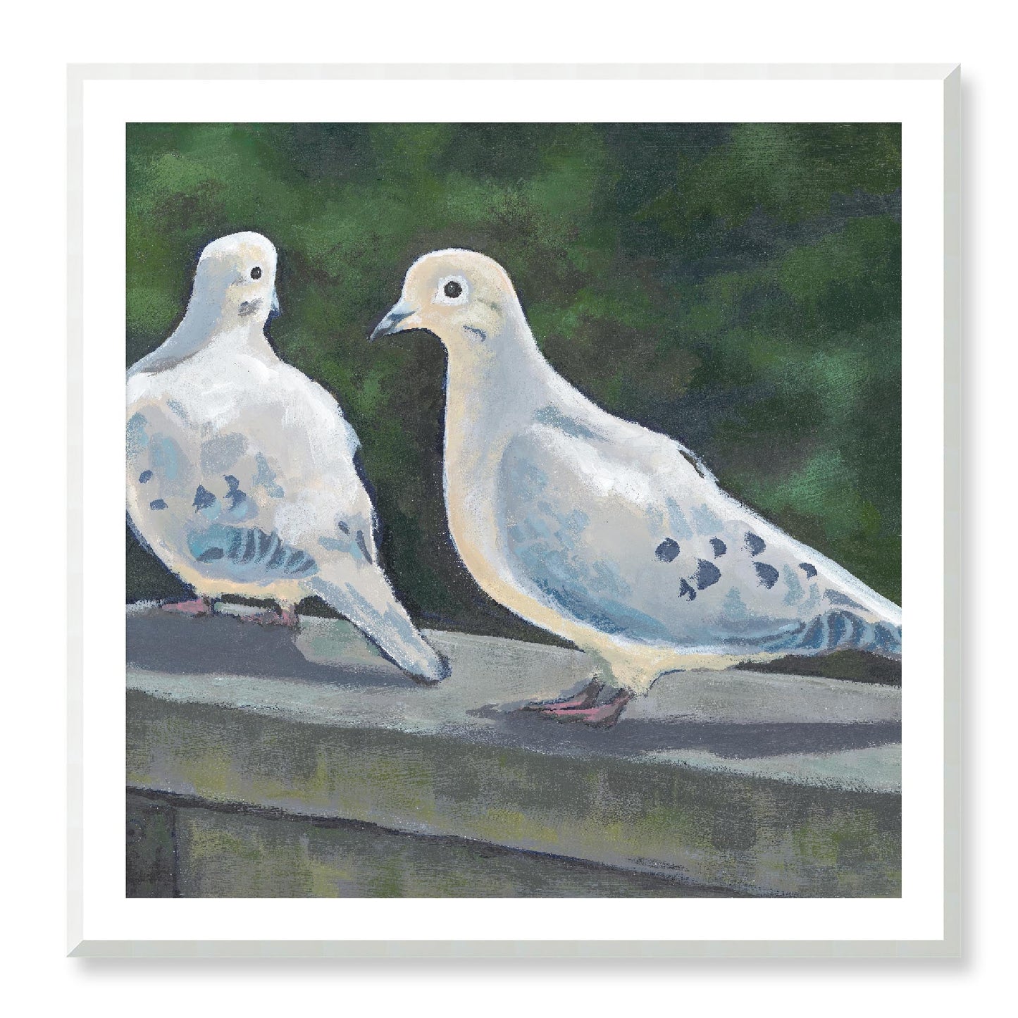 Framed Fine Art Print, White Mat - 12x12 16x16 20x20 24x24 28x28 32x32 36x36 40x40 inches | Mourning Doves in Acrylic, FPS-1000-1125, Prints, Fine art, Natural Frame, 102 x 102 cm ,40 x 40 inches