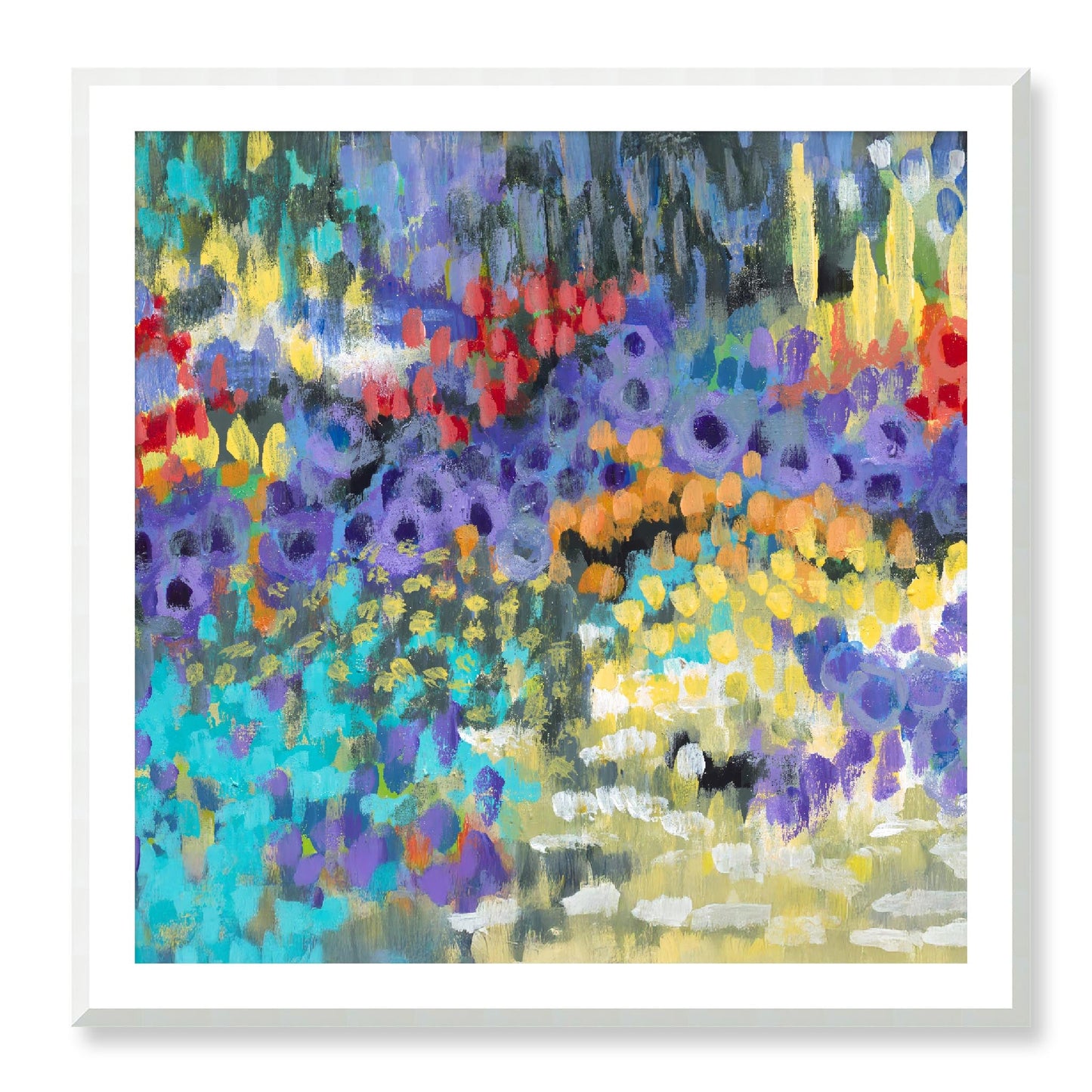 Framed Fine Art Print, White Mat - 12x12 16x16 20x20 24x24 28x28 32x32 36x36 40x40 inches | Floral Garden in Acrylic, FPS-1000-1145, Prints, Fine art, Natural Frame, 102 x 102 cm ,40 x 40 inches