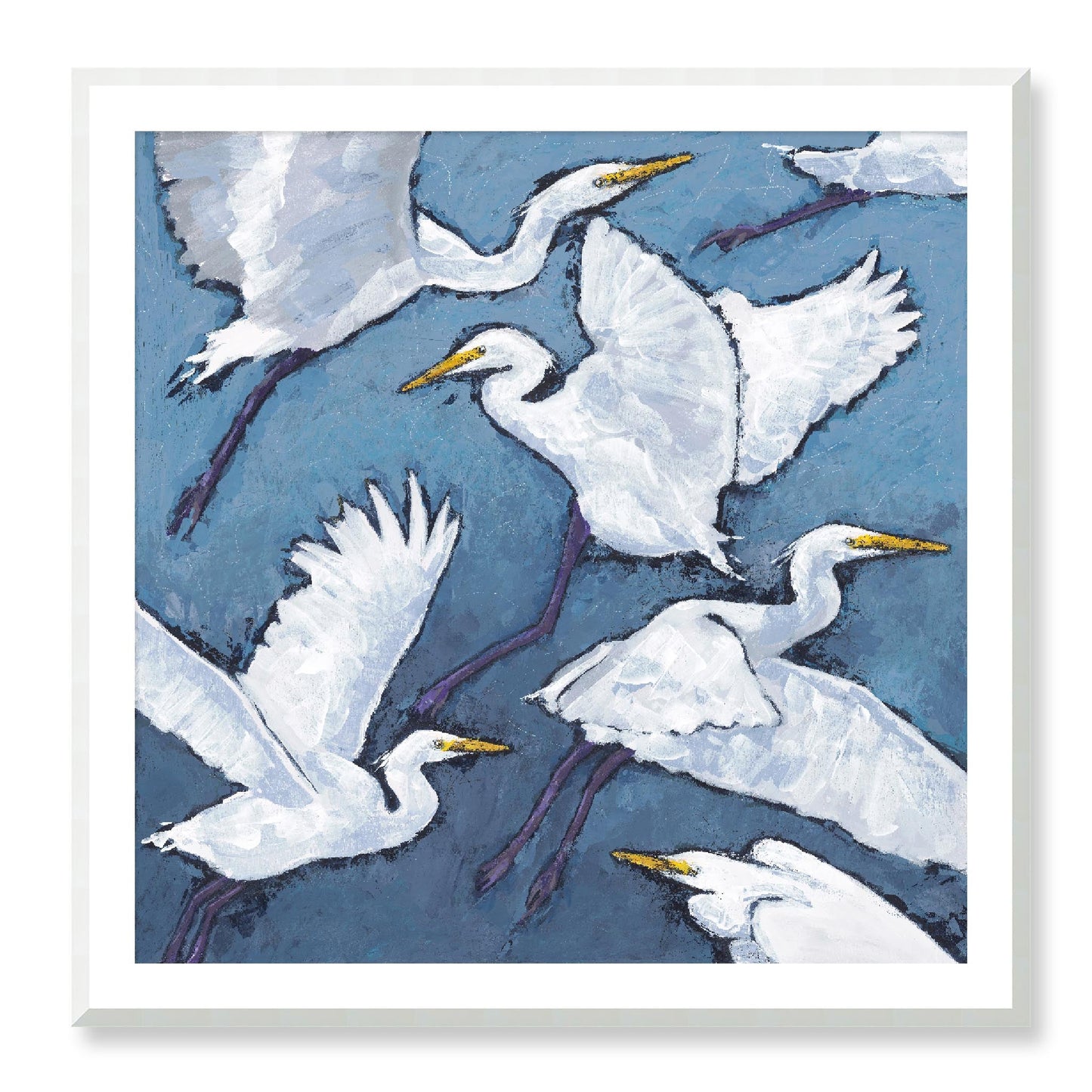 Framed Fine Art Print, White Mat - 12x12 16x16 20x20 24x24 28x28 32x32 36x36 40x40 inches | White Herons in Acrylic, FPS-1020-001, Prints, Fine art, Natural Frame, 102 x 102 cm ,40 x 40 inches