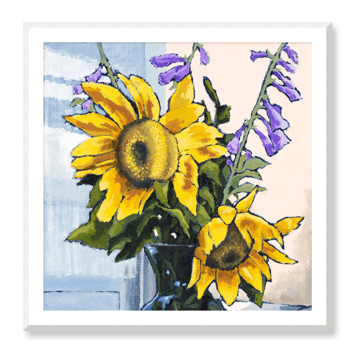 Framed Fine Art Print, White Mat - 12x12 16x16 20x20 24x24 28x28 32x32 36x36 40x40 inches | Sunflowers in Acrylic, FPS-1040-001, Prints, Fine art, Natural Frame, 102 x 102 cm ,40 x 40 inches
