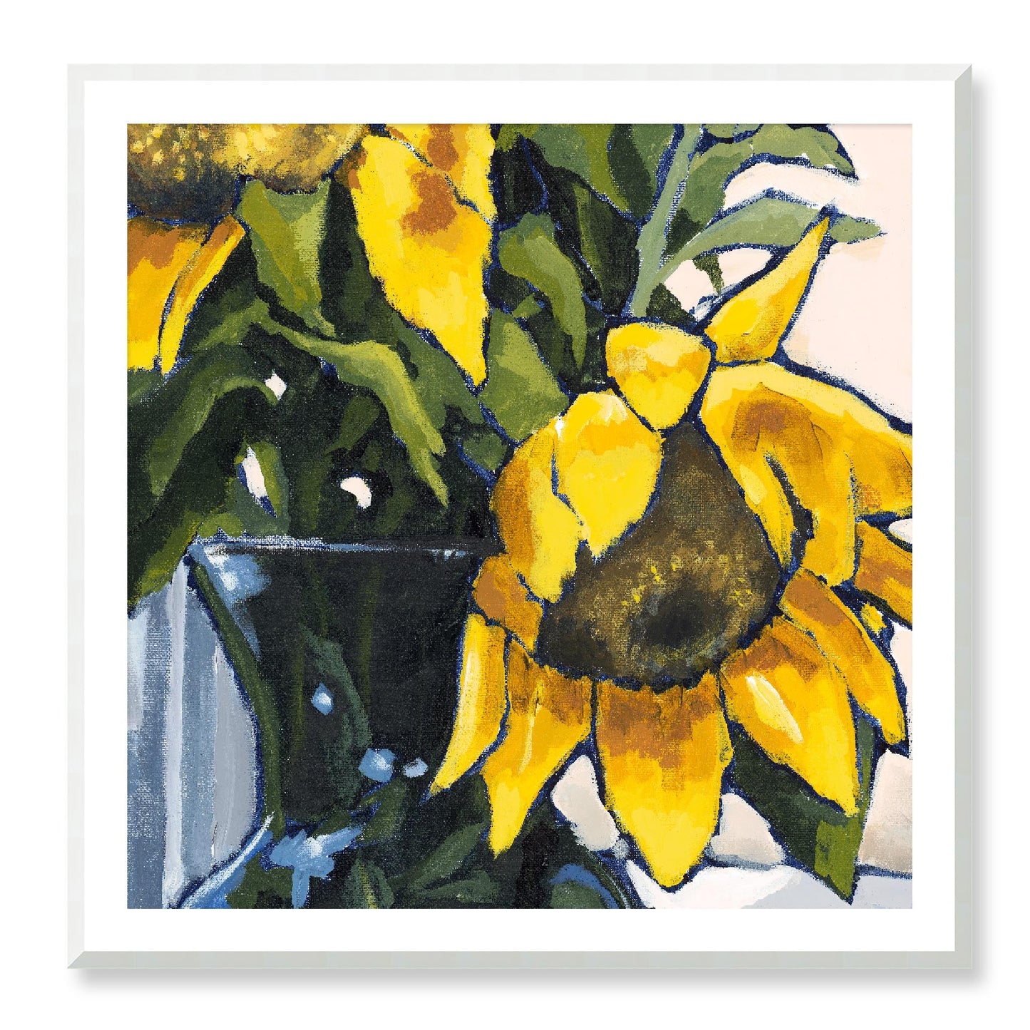 Framed Fine Art Print, White Mat - 12x12 16x16 20x20 24x24 28x28 32x32 36x36 40x40 inches | Sunflowers in Acrylic, FPS-1040-002, Prints, Fine art, Natural Frame, 102 x 102 cm ,40 x 40 inches
