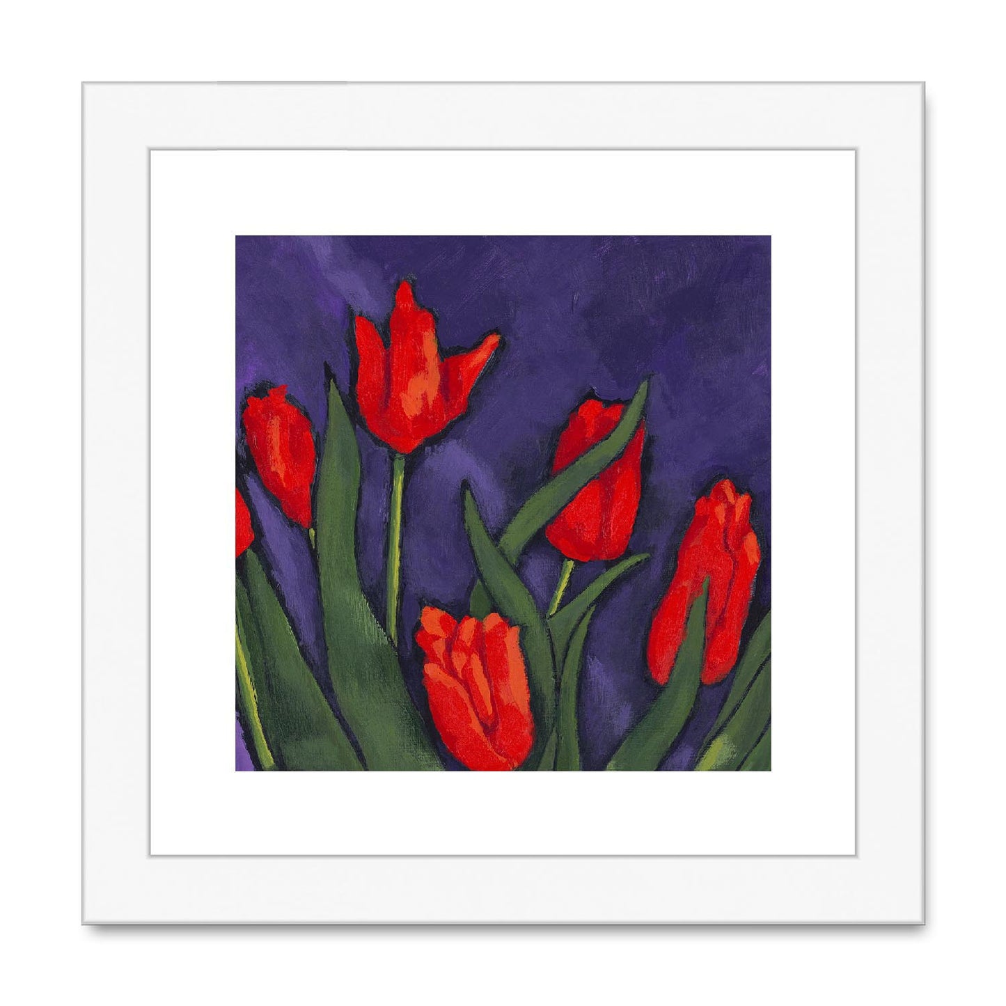 Framed Fine Art Print, White Mat,Red Tulips in Acrylic, FPS-1111, 8"x8", White Frame