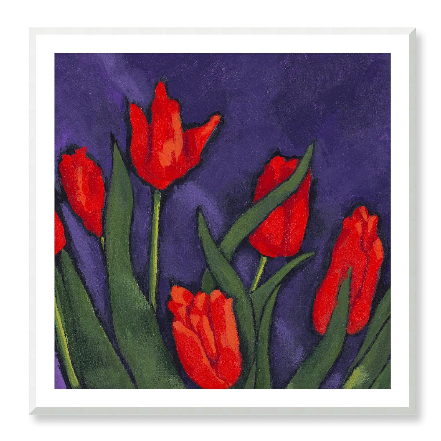 Framed Fine Art Print, White Mat - 12x12 16x16 20x20 24x24 28x28 32x32 36x36 40x40 inches | Red Tulips in Acrylic, FPS-1111, Prints, Fine art, Natural Frame, 102 x 102 cm ,40 x 40 inches