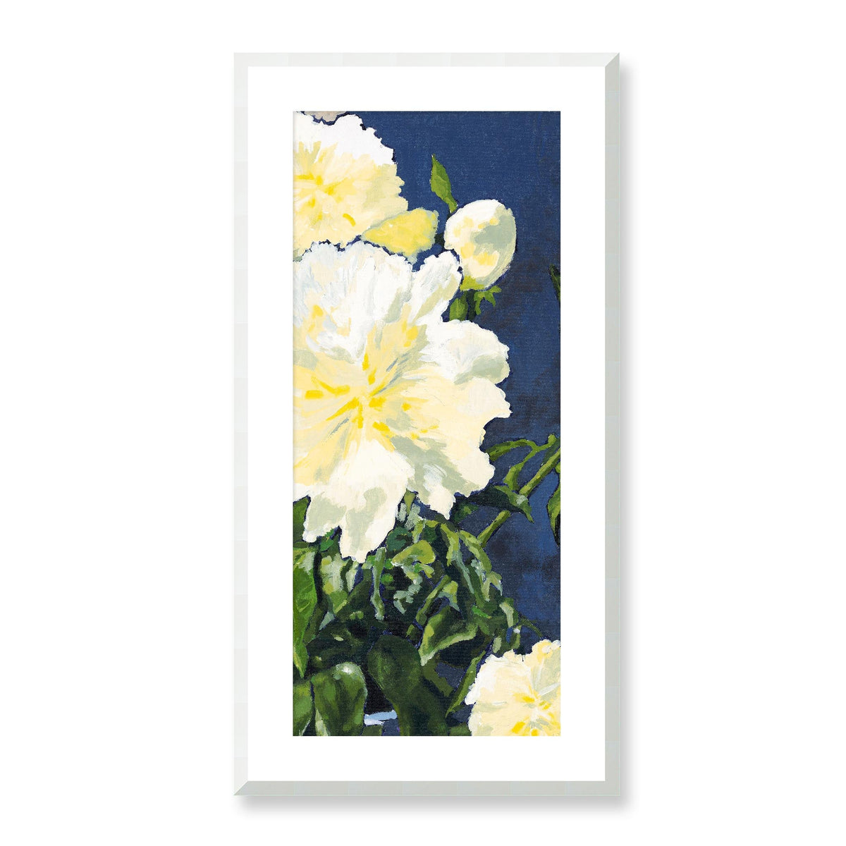 White Peonies — Framed Fine Art Print | 16 x 32 inches | White Frame
