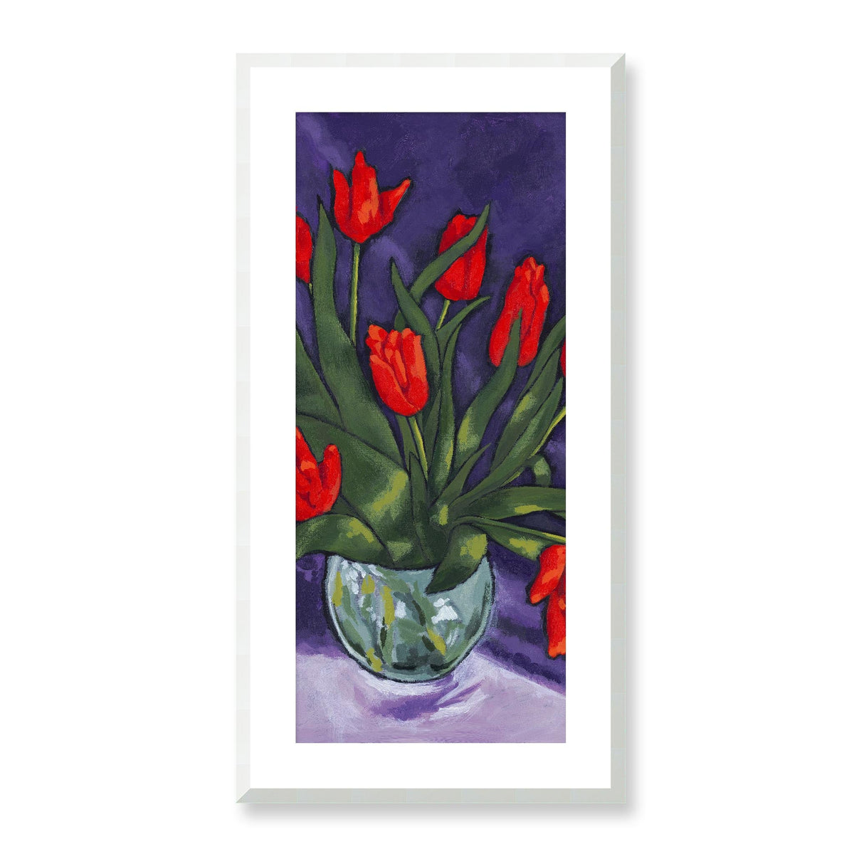 Red Tulips Bouquet — Framed Fine Art Print | 16 x 32 inches | White Frame