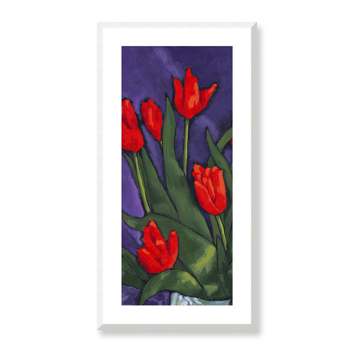 Red Tulips Bouquet, Focused Design — Framed Fine Art Print | 16 x 32 inches | White Frame