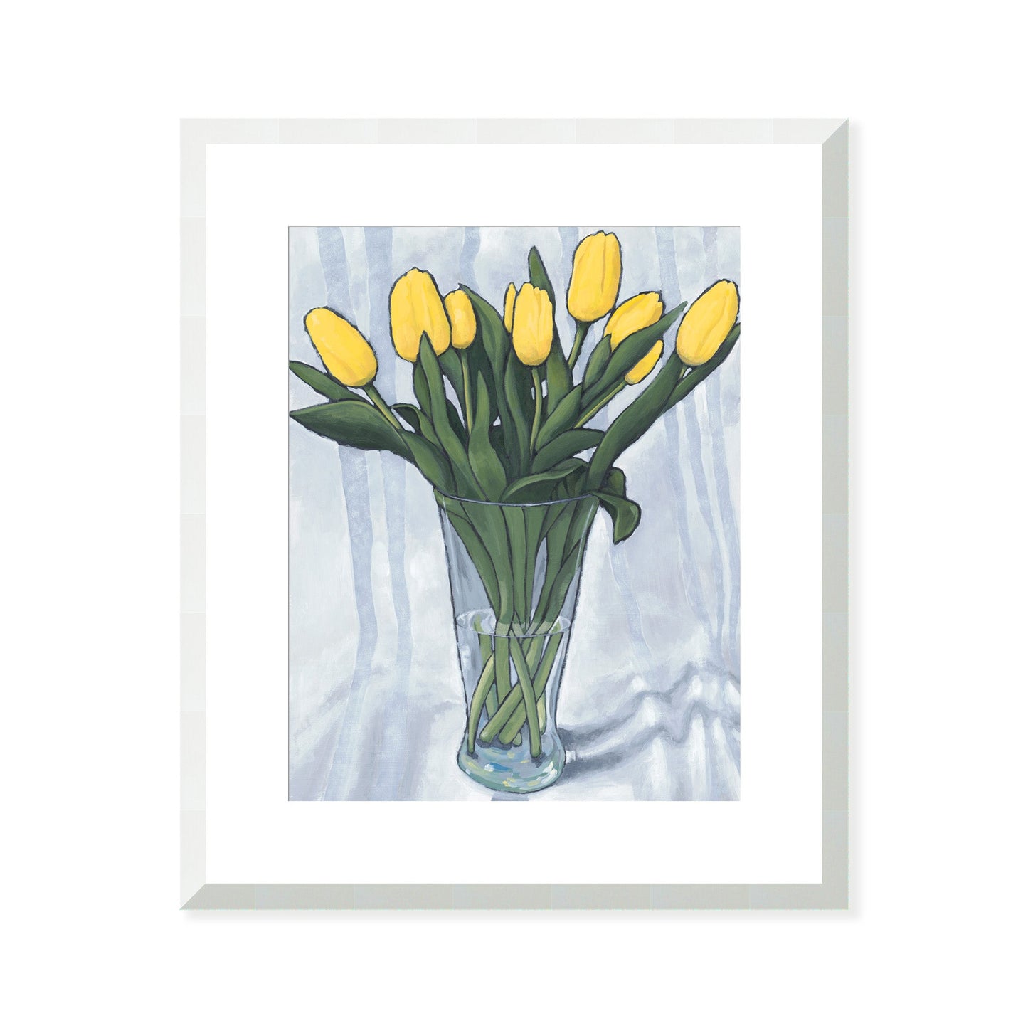 Framed Fine Art Print, White Mat - 15x18 inches | Yellow Tulips in Acrylic, FPV-1120-001, Prints, Fine art, White Frame, 38 x 46 cm ,15 x 18 inches