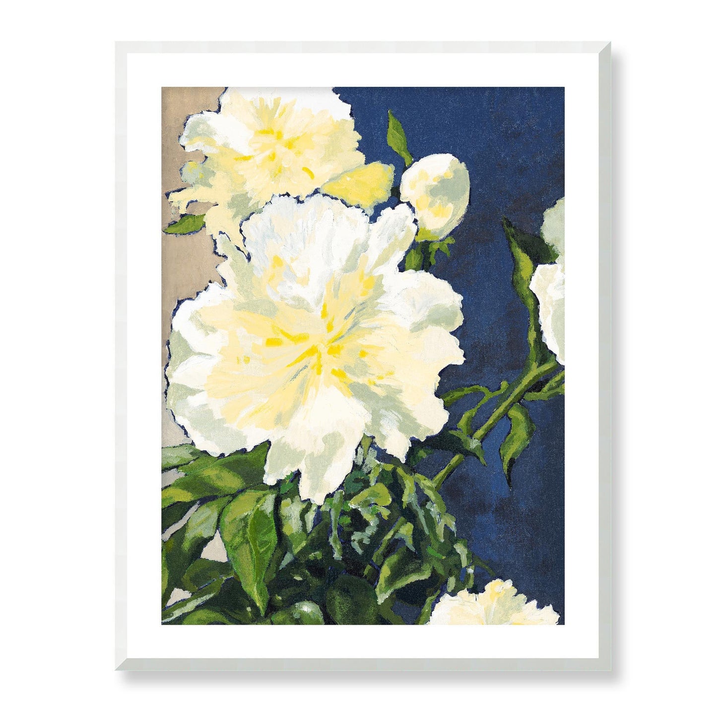 Framed Fine Art Print, White Mat - 13x16 16x20 22x28 28x36 inches | White Peonies in Acrylic, FPV-1050-001, Prints, Fine art, White Frame, 71 x 91 cm ,28 x 36 inches