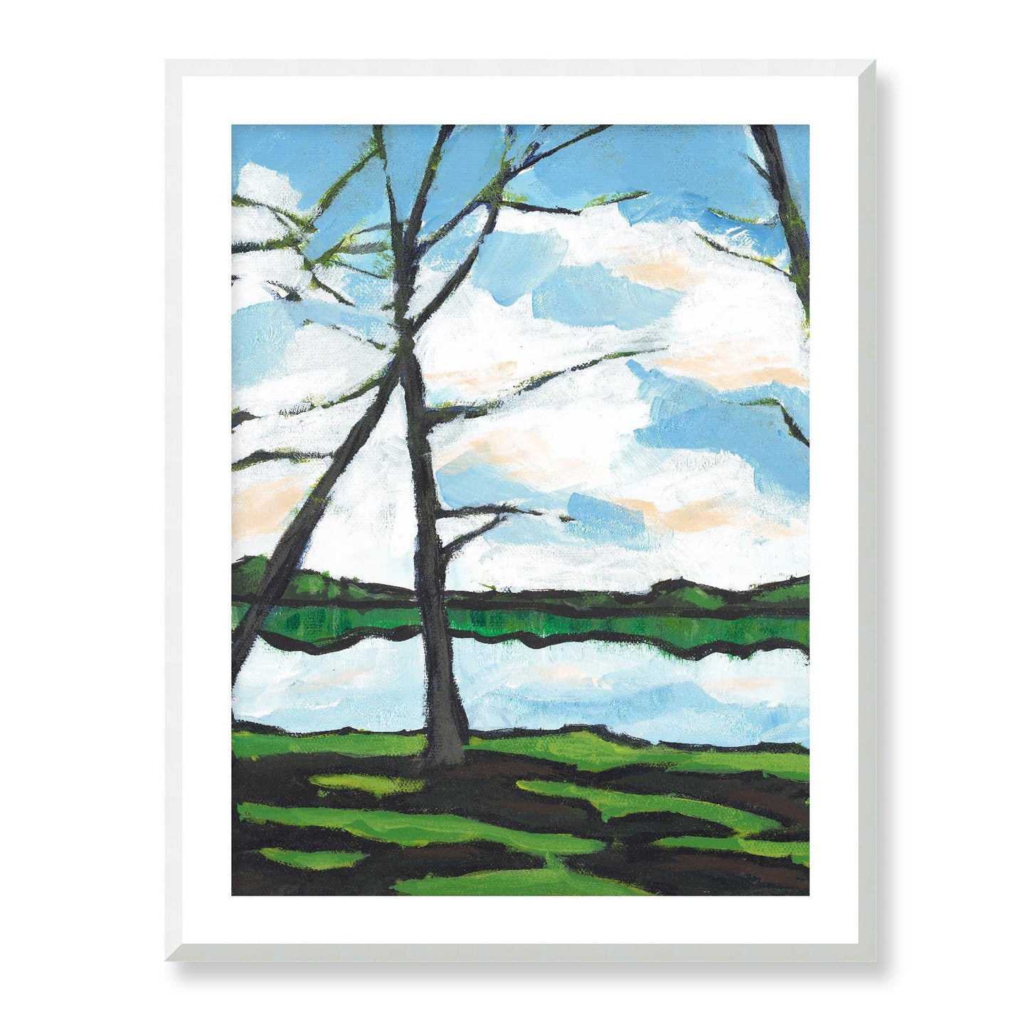 Framed Fine Art Print, White Mat - 13x16 16x20 22x28 28x36 inches | Lakeshore in Acrylic, FPV-1101-002, Prints, Fine art, White Frame, 71 x 91 cm ,28 x 36 inches