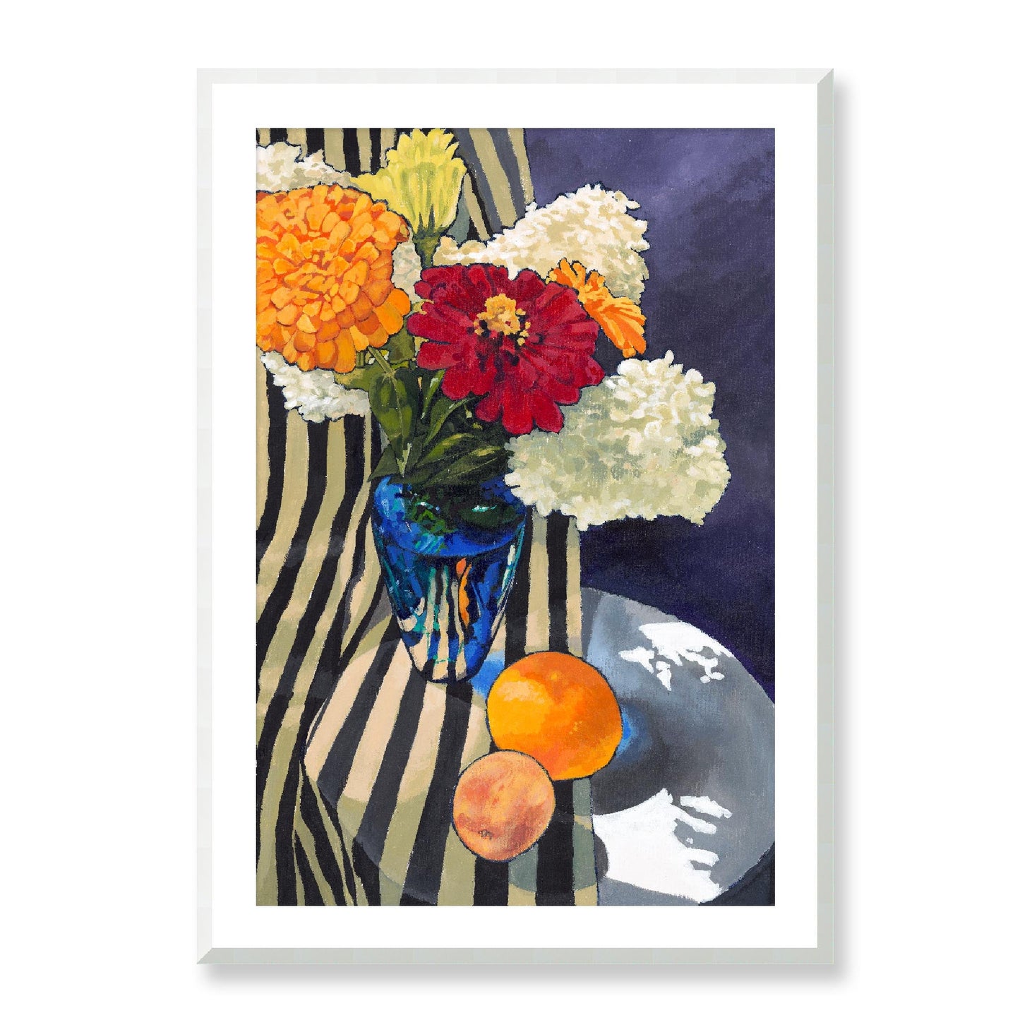 Framed Fine Art Print, White Mat - 12x16 16x22 20x28 24x36 28x40 inches | Hydrangeas & Zinnias in Acrylic, FPV-1030-001, Prints, Fine art, White Frame, 71 x 102 cm ,28 x 40 inches