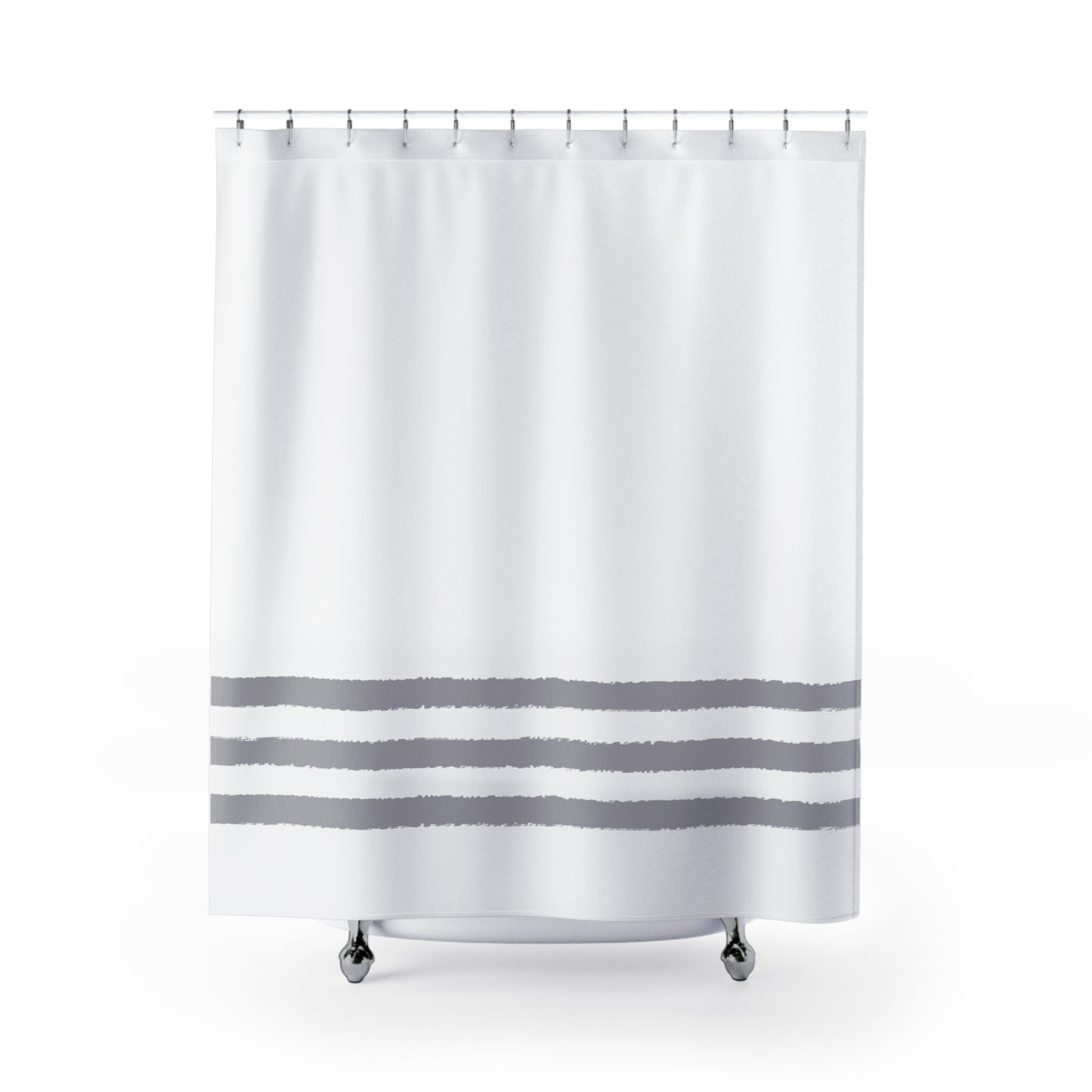 White Shower Curtain with Grey Hand-painted Stripe Print | SC-1212-333