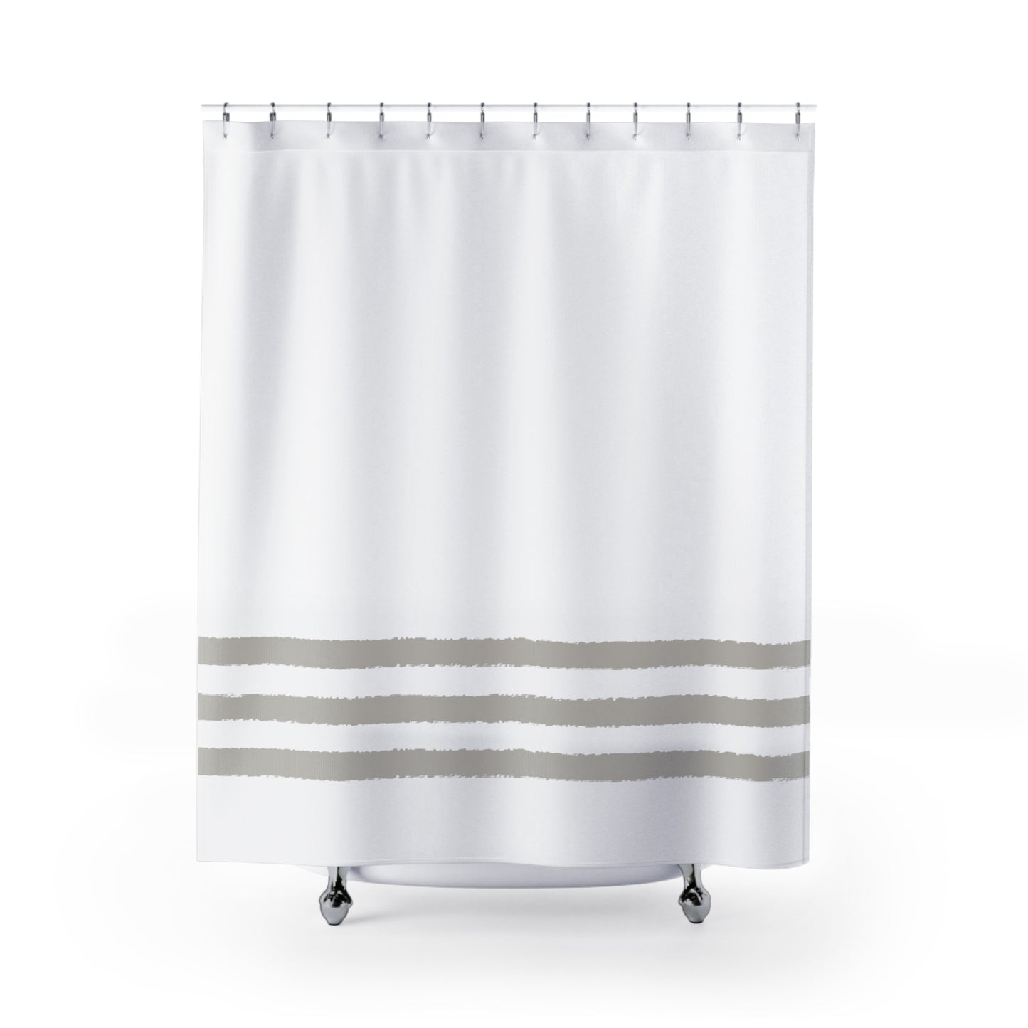 White Shower Curtain with Taupe Hand-painted Stripe Print | SC-1193-500