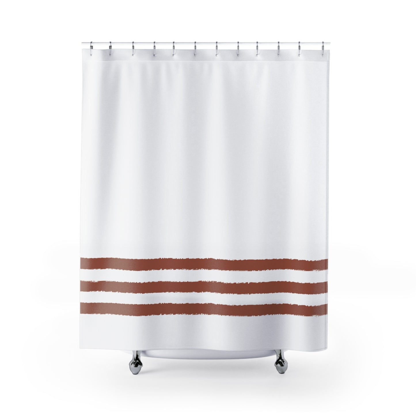 White Shower Curtain with Medium Rust-red Hand-painted Stripe Print | SC-1134-A67