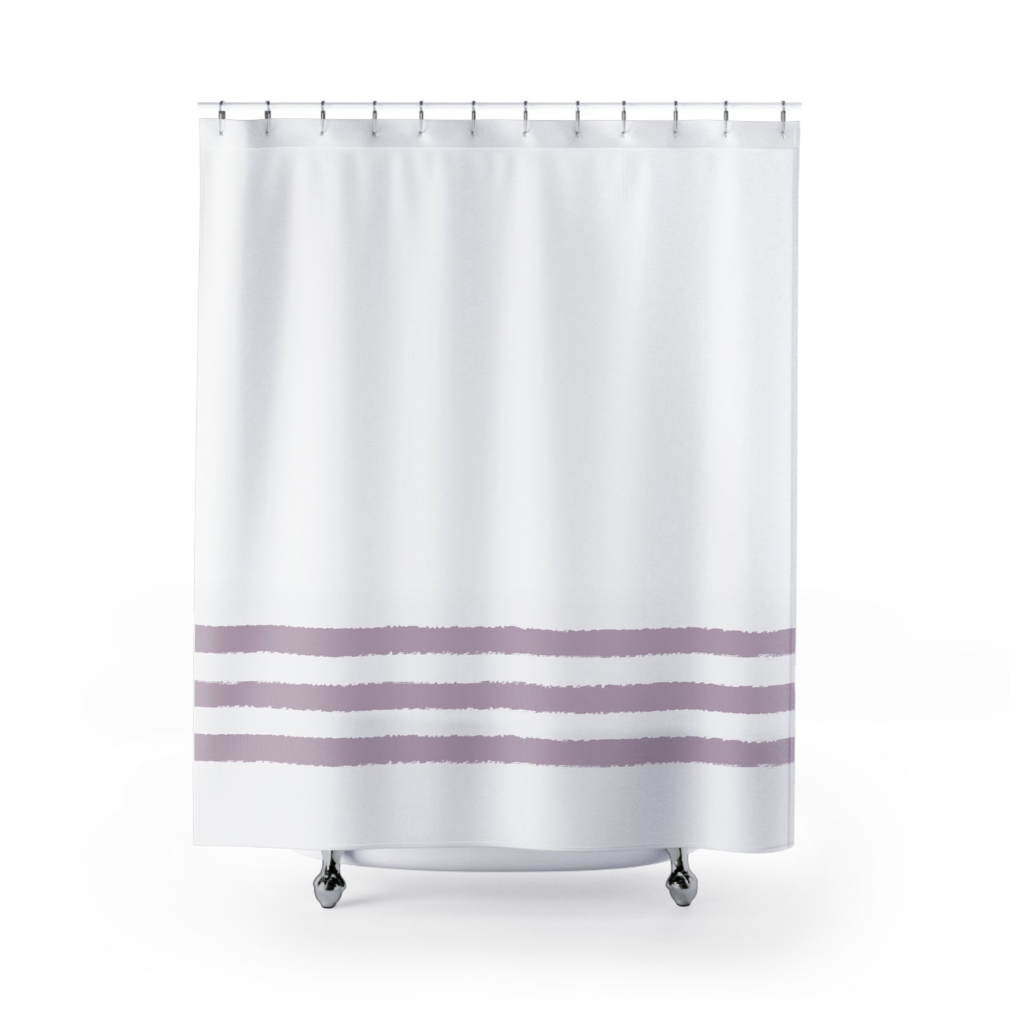 White Shower Curtain with Mauve Hand-painted Stripe Print | SC-1252-200