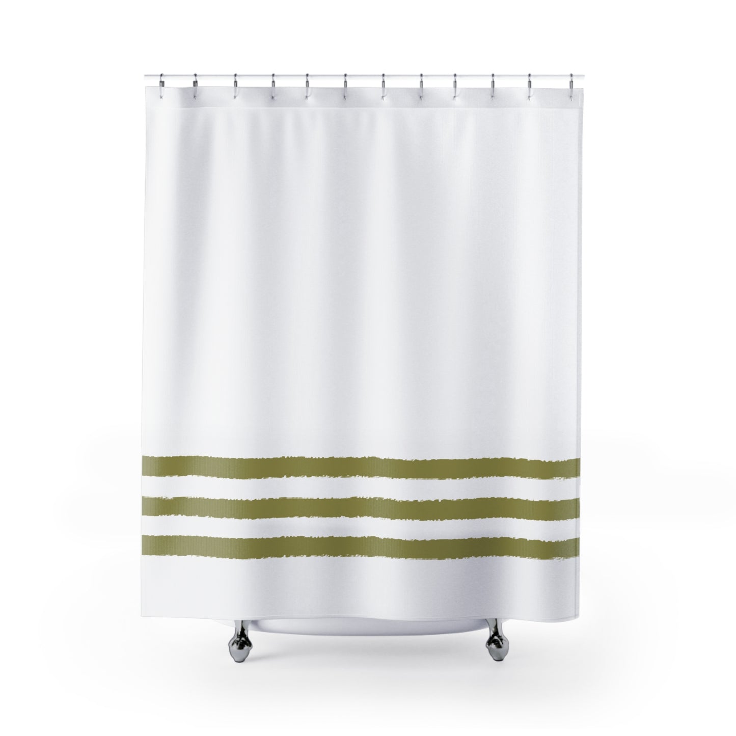 White Shower Curtain with Green Hand-painted Stripe Print | SC-1142-400