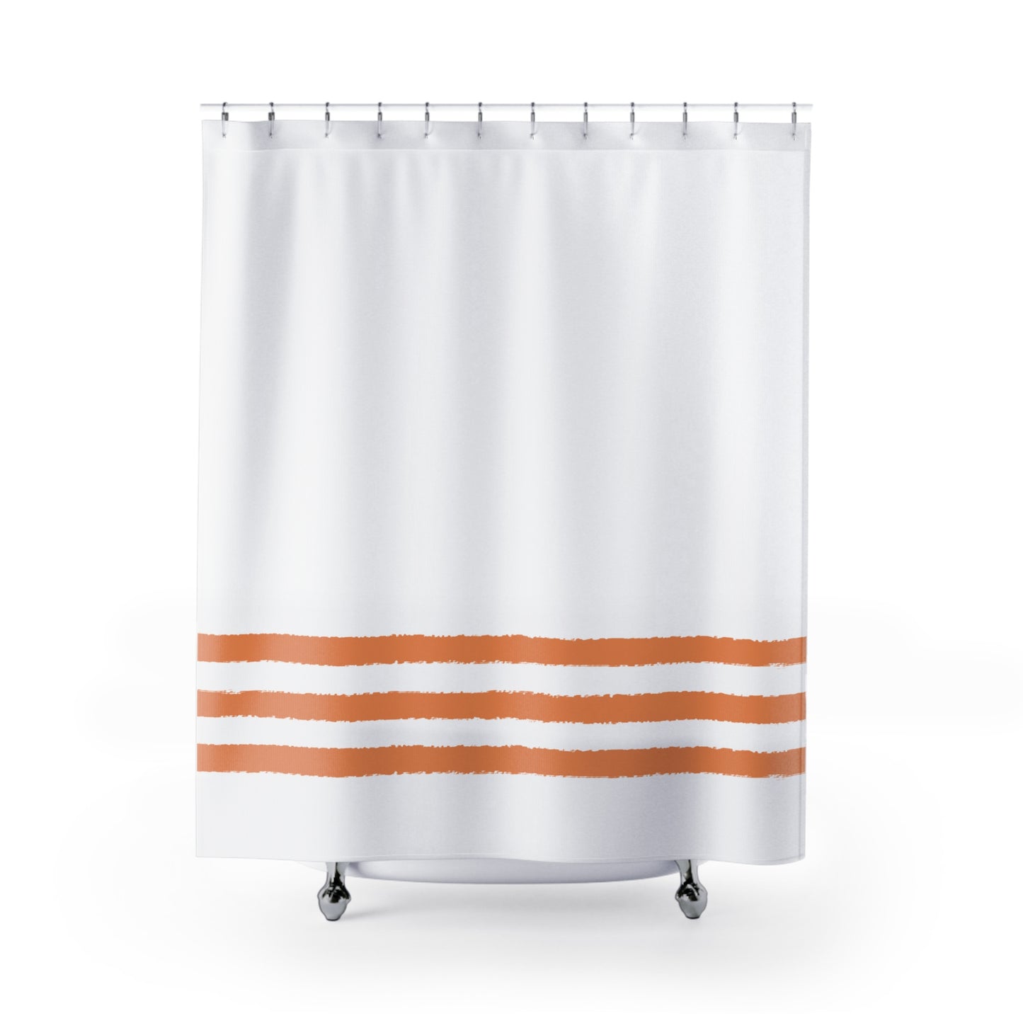 White Shower Curtain with Orange Hand-painted Stripe Print | SC-1181-200