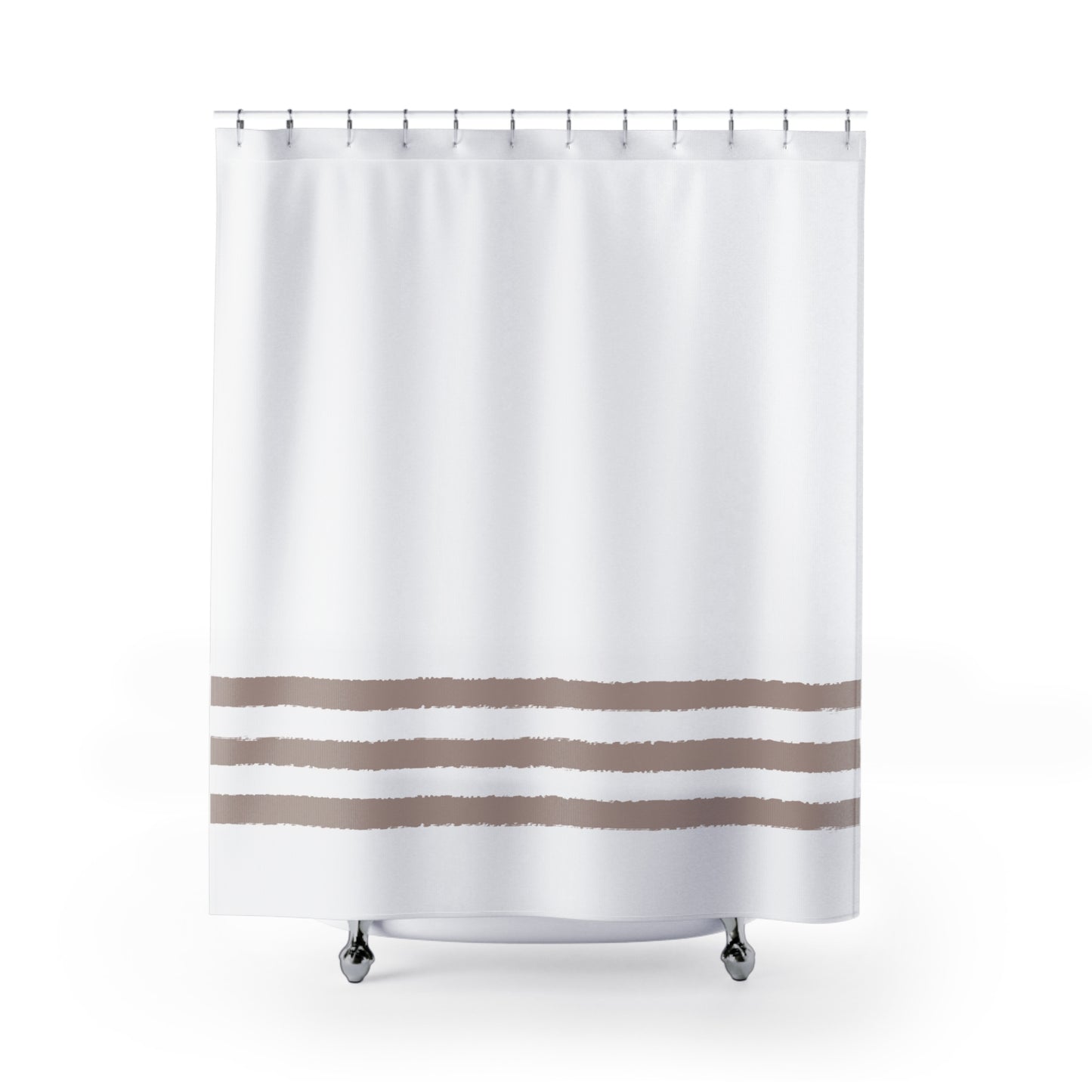 White Shower Curtain with Light Brown Hand-painted Stripe Print | SC-1152-550