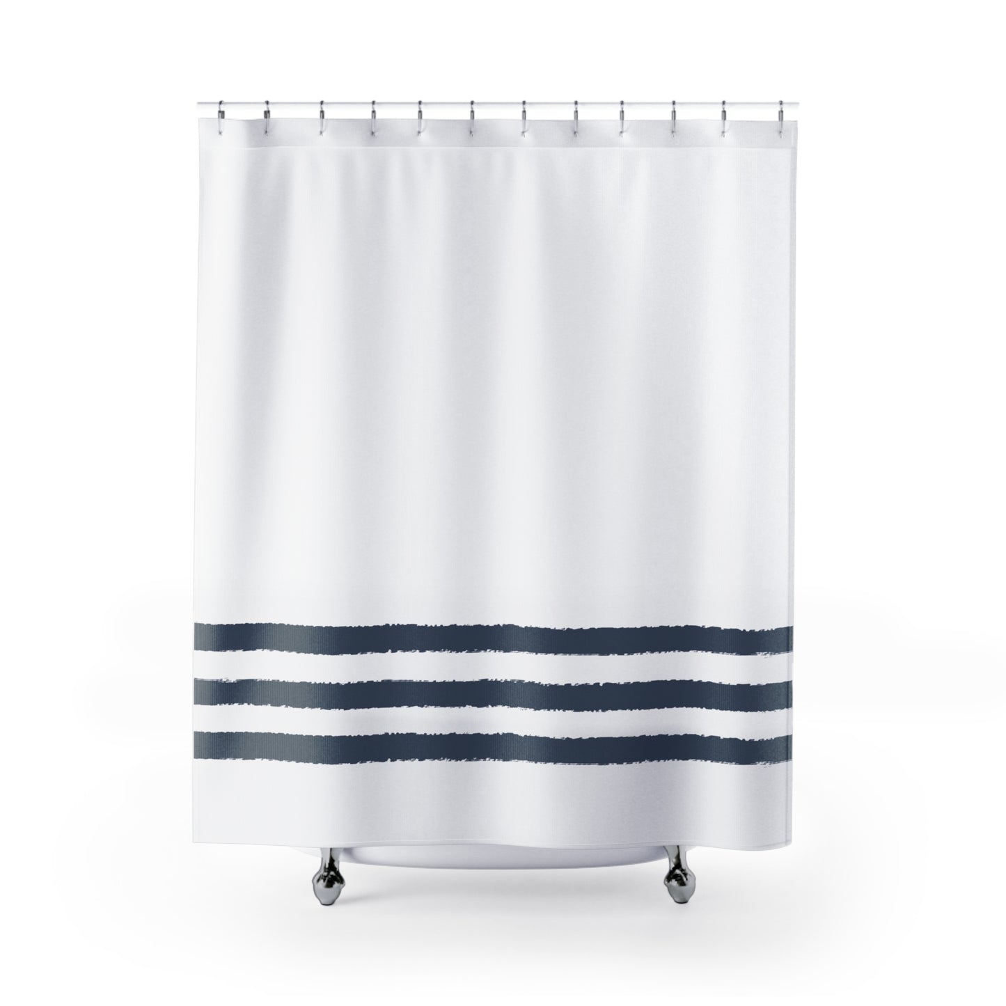 White Shower Curtain with Blue Hand-painted Stripe Print | SC-1162-200