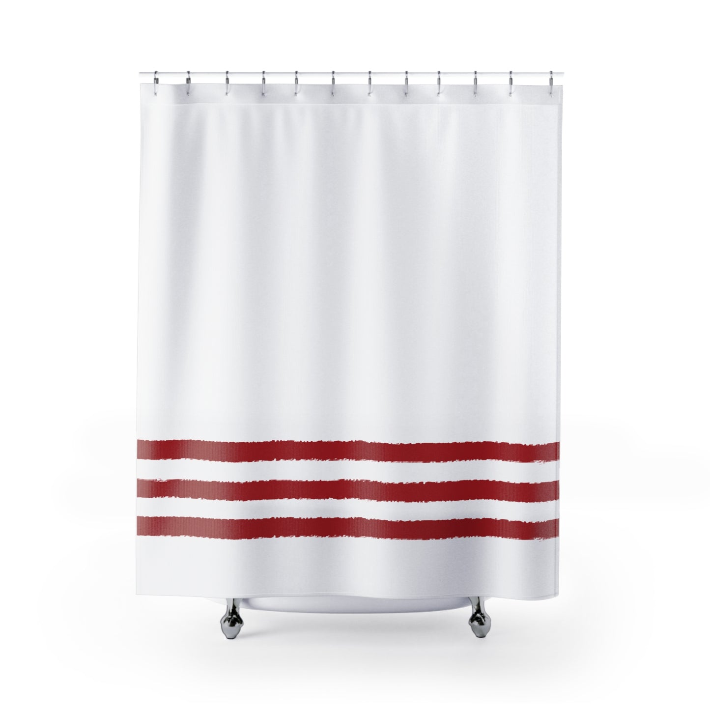 White Shower Curtain with Deep Red Hand-painted Stripe Print | SC-1111-600