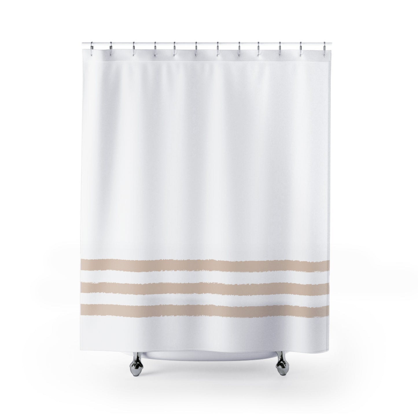 White Shower Curtain with Pale Caramel Hand-painted Stripe Print | SC-1222-333