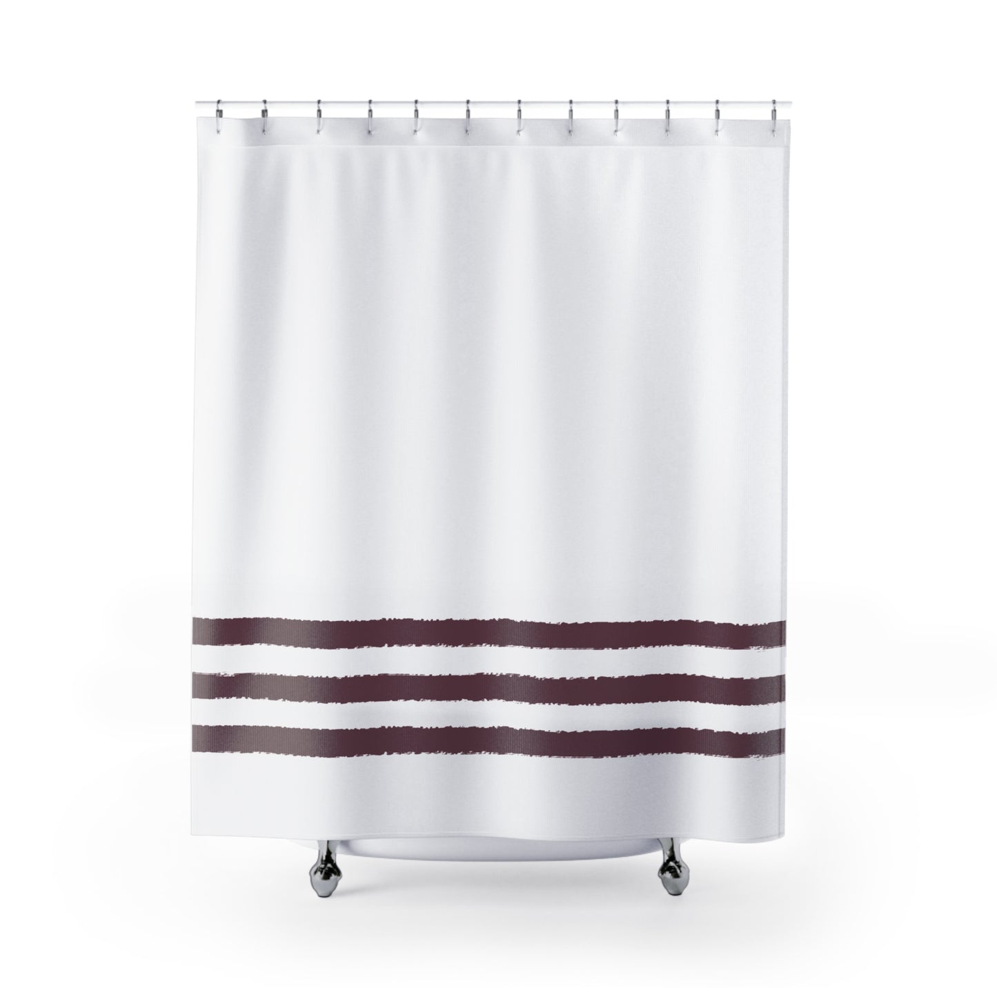 White Shower Curtain with Plum Hand-painted Stripe Print | SC-1211-100