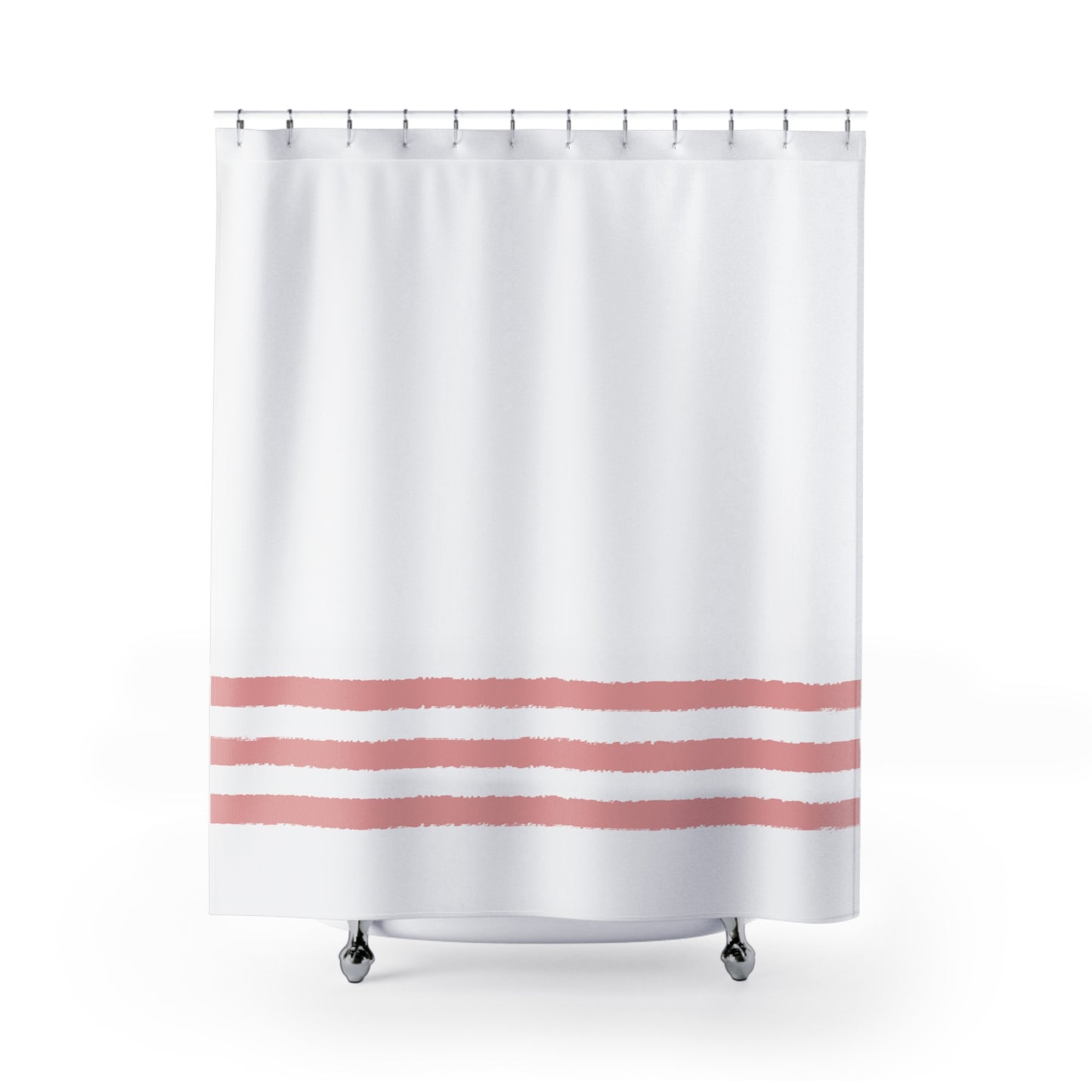White Shower Curtain with Light Pink Coral Hand-painted Stripe Print | SC-1383-675
