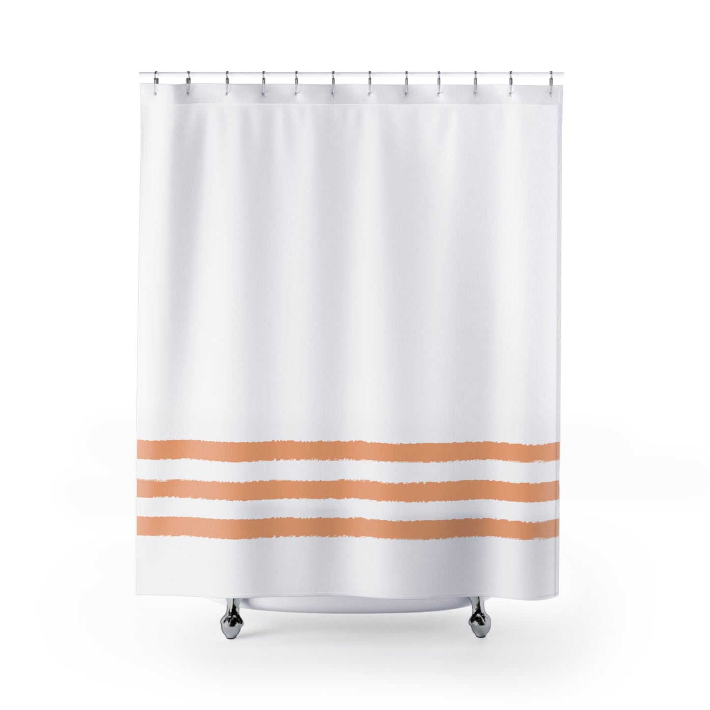 White Shower Curtain with Medium Orange Hand-painted Stripe Print | SC-1181-267