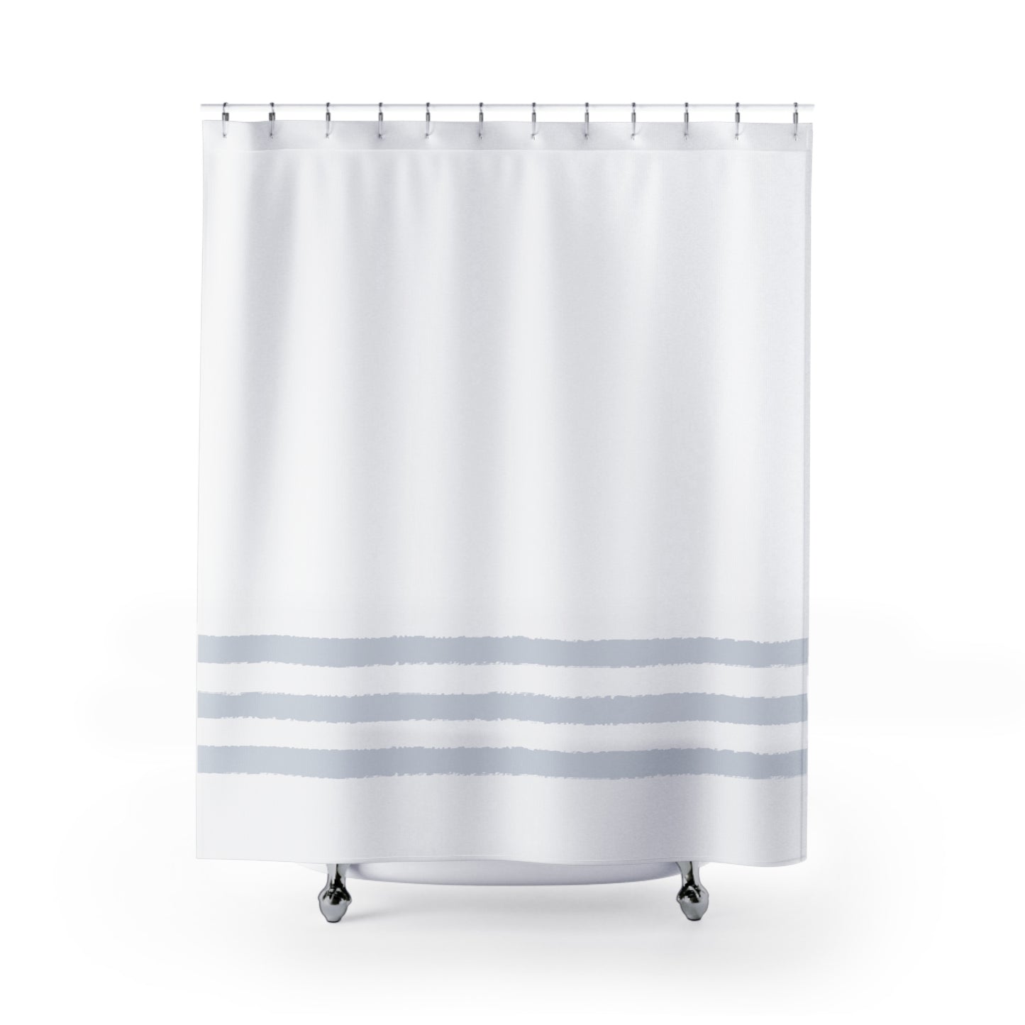 White Shower Curtain with Light Blue-grey Hand-painted Stripe Print | SC-1141-533