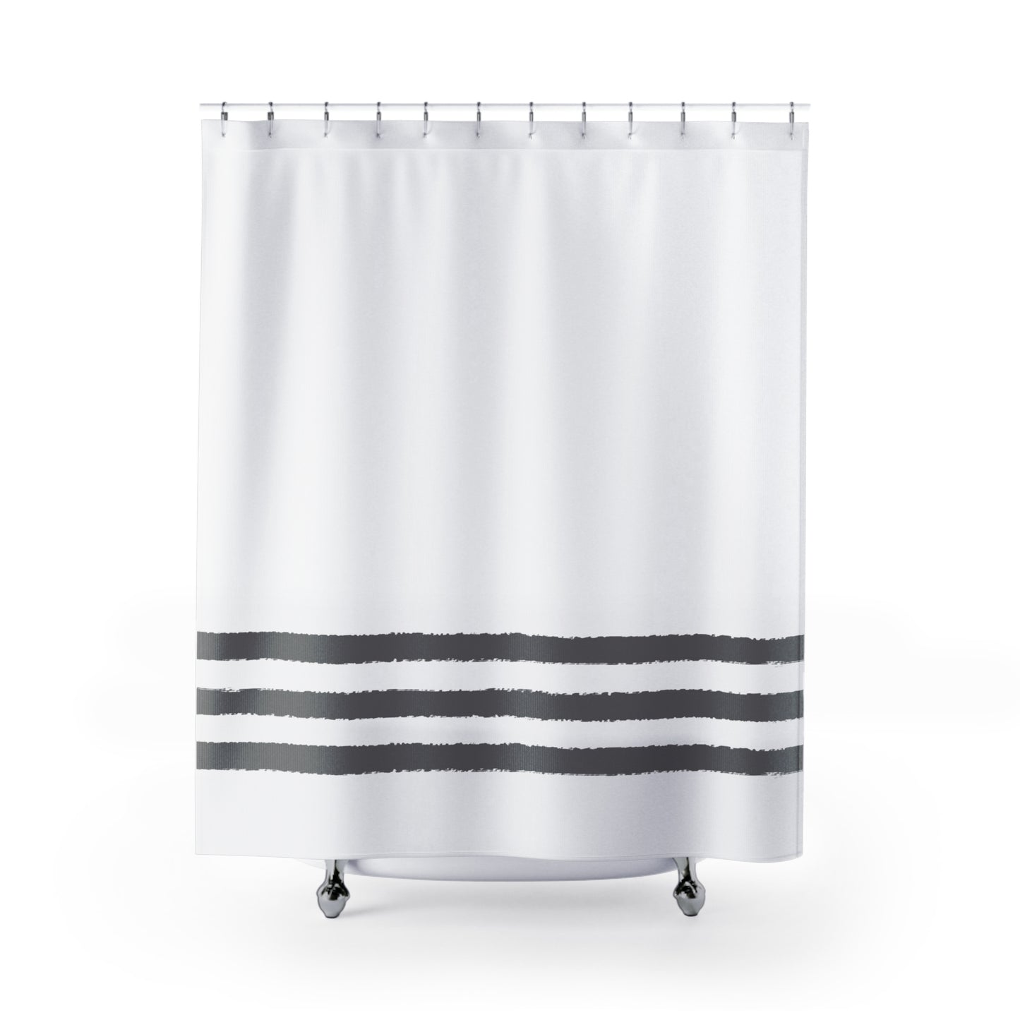 White Shower Curtain with Grey Hand-painted Stripe Print | SC-1201-167
