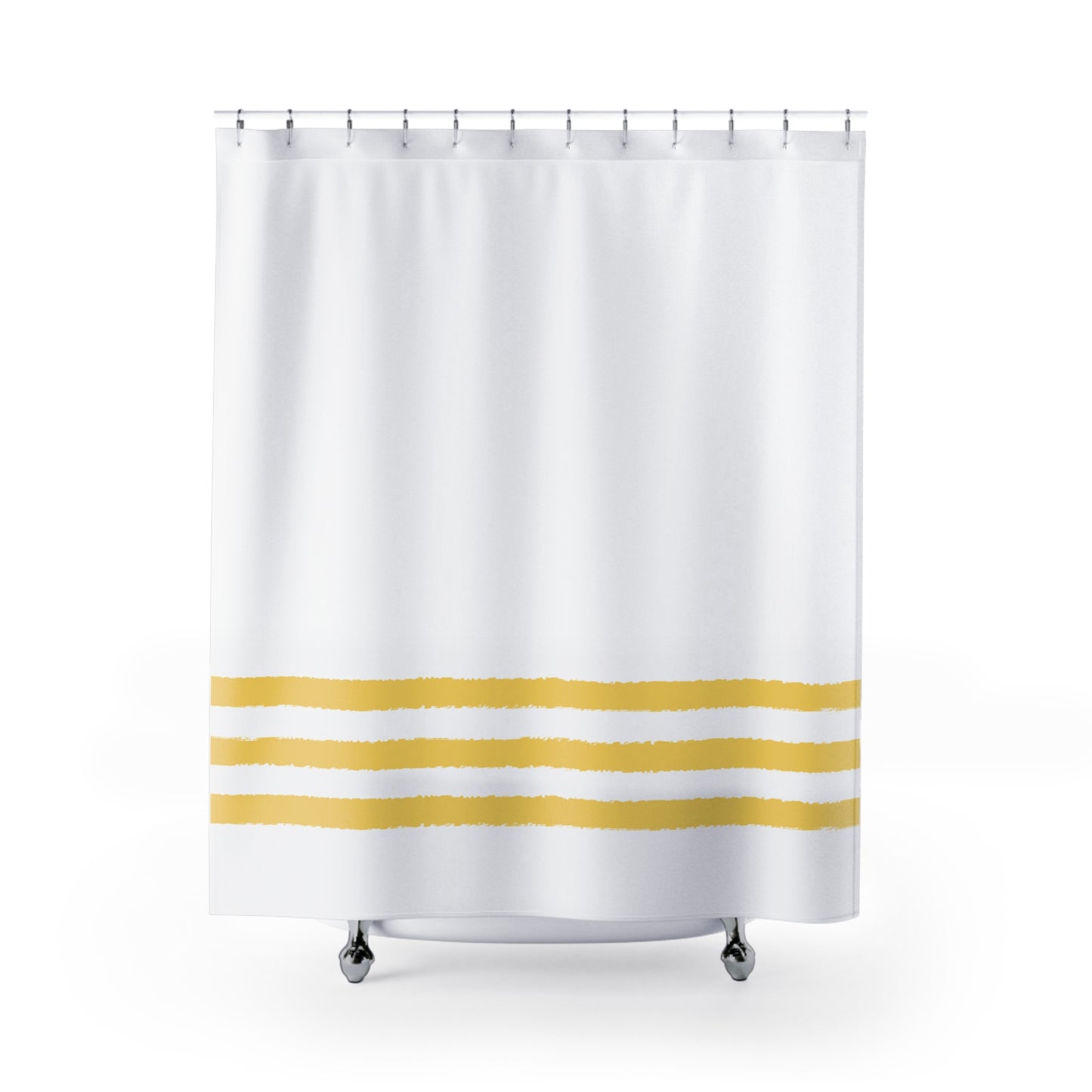 White Shower Curtain with Medium Yellow-gold Hand-painted Stripe Print | SC-1381-100