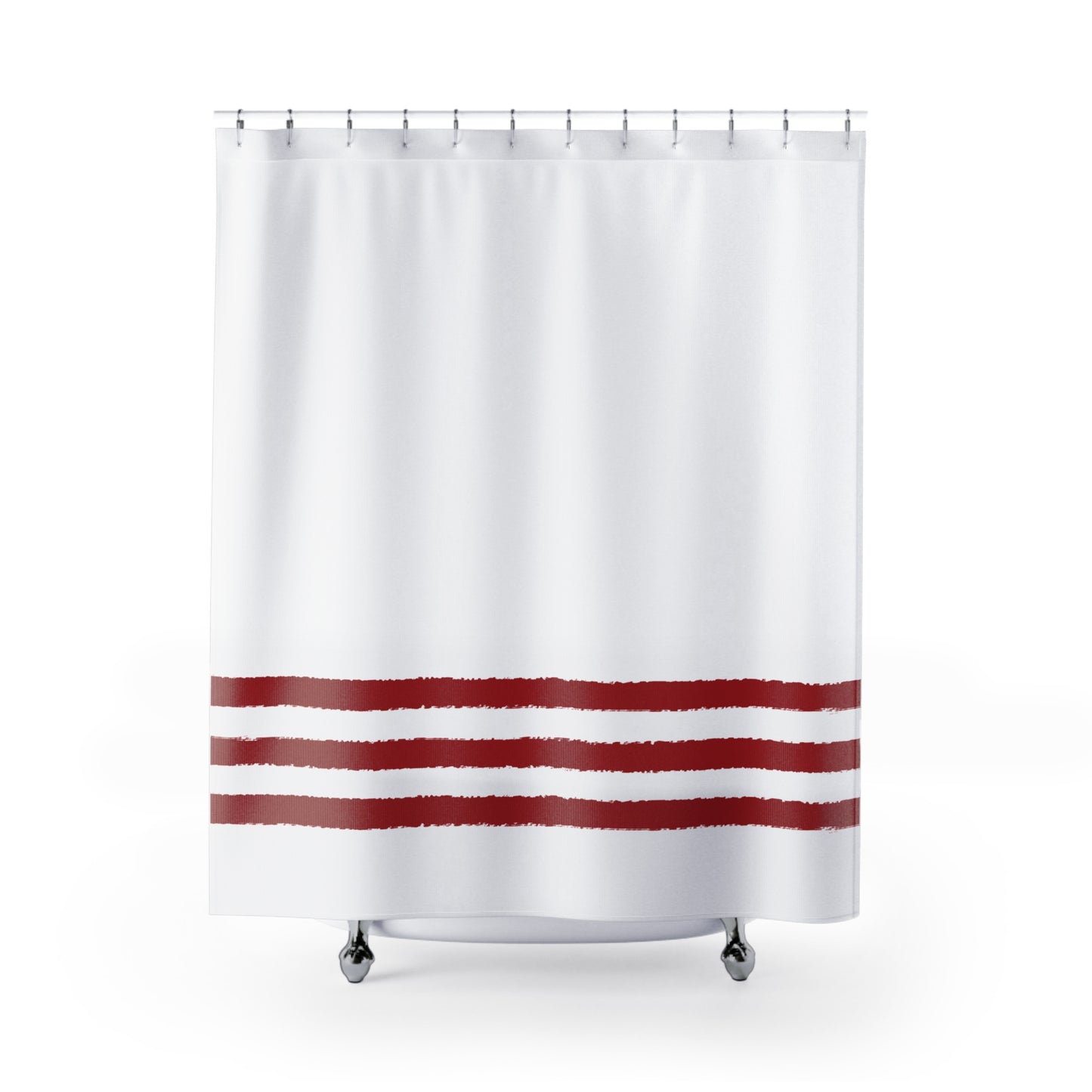 White Shower Curtain with Deep Red Hand-painted Stripe Print | SC-1191-100