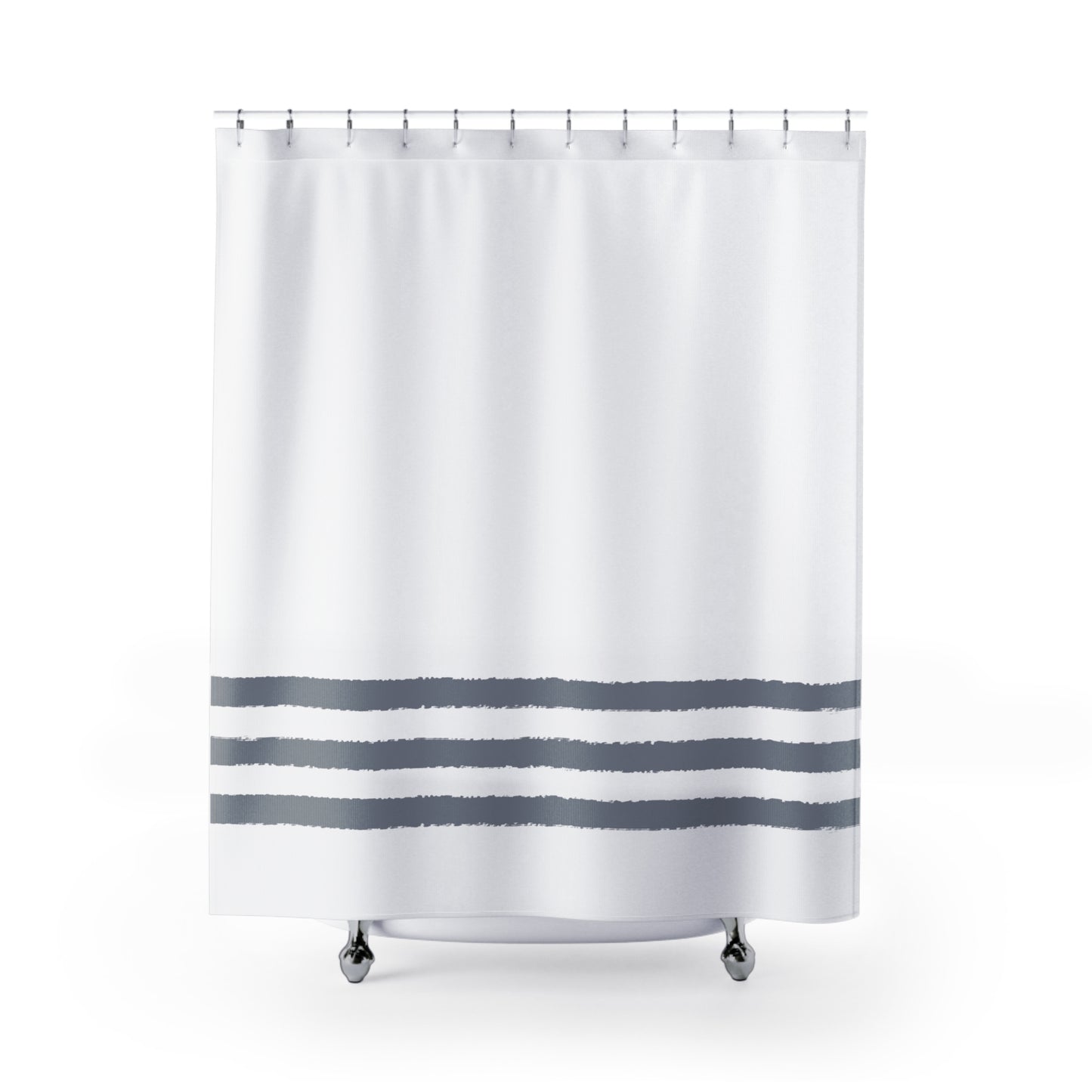 White Shower Curtain with Grey Hand-painted Stripe Print | SC-1221-200