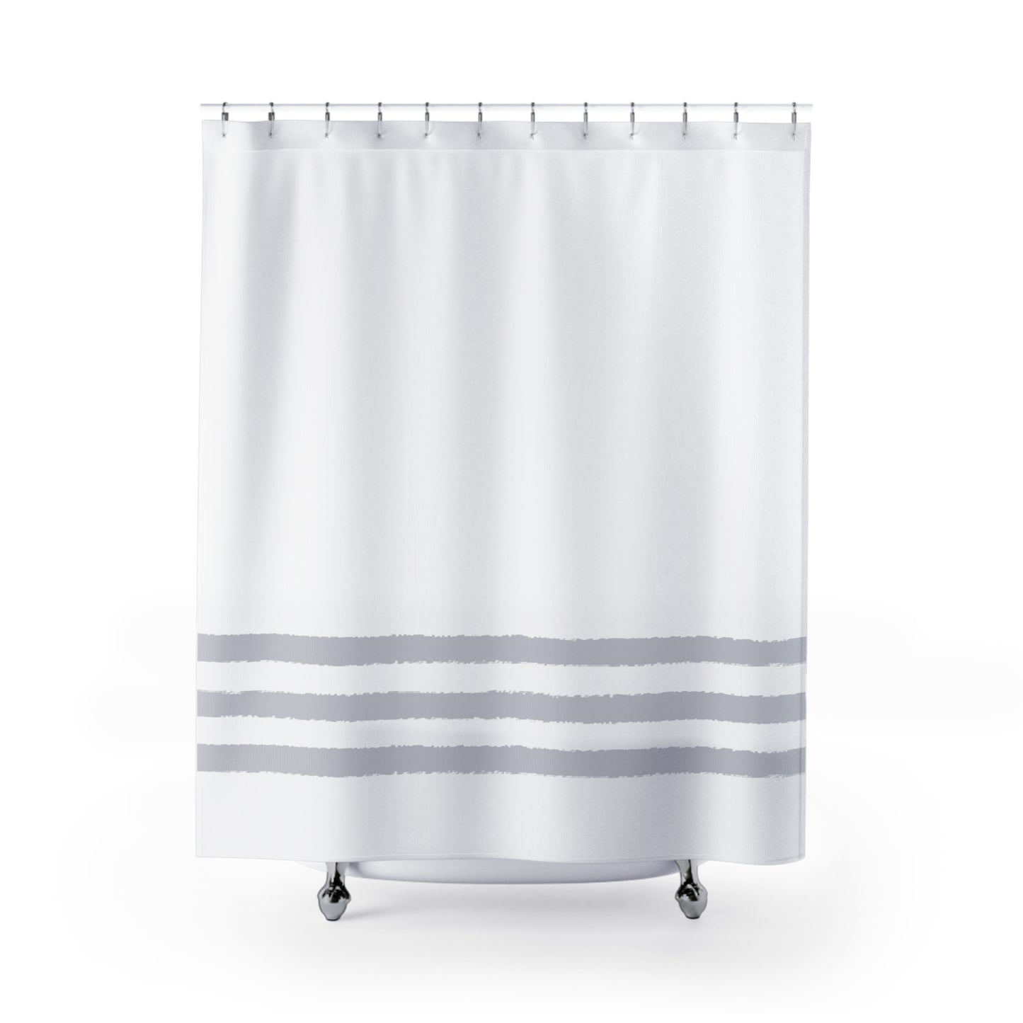 White Shower Curtain with Light Grey Hand-painted Stripe Print | SC-1163-333