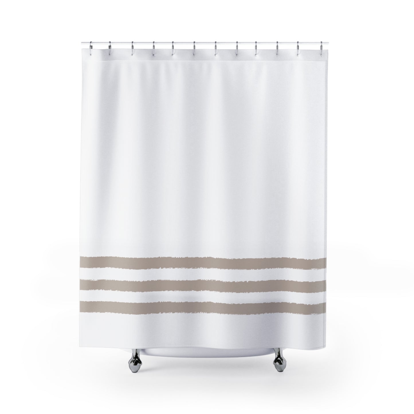 White Shower Curtain with Dark Taupe Hand-painted Stripe Print | SC-1162-400