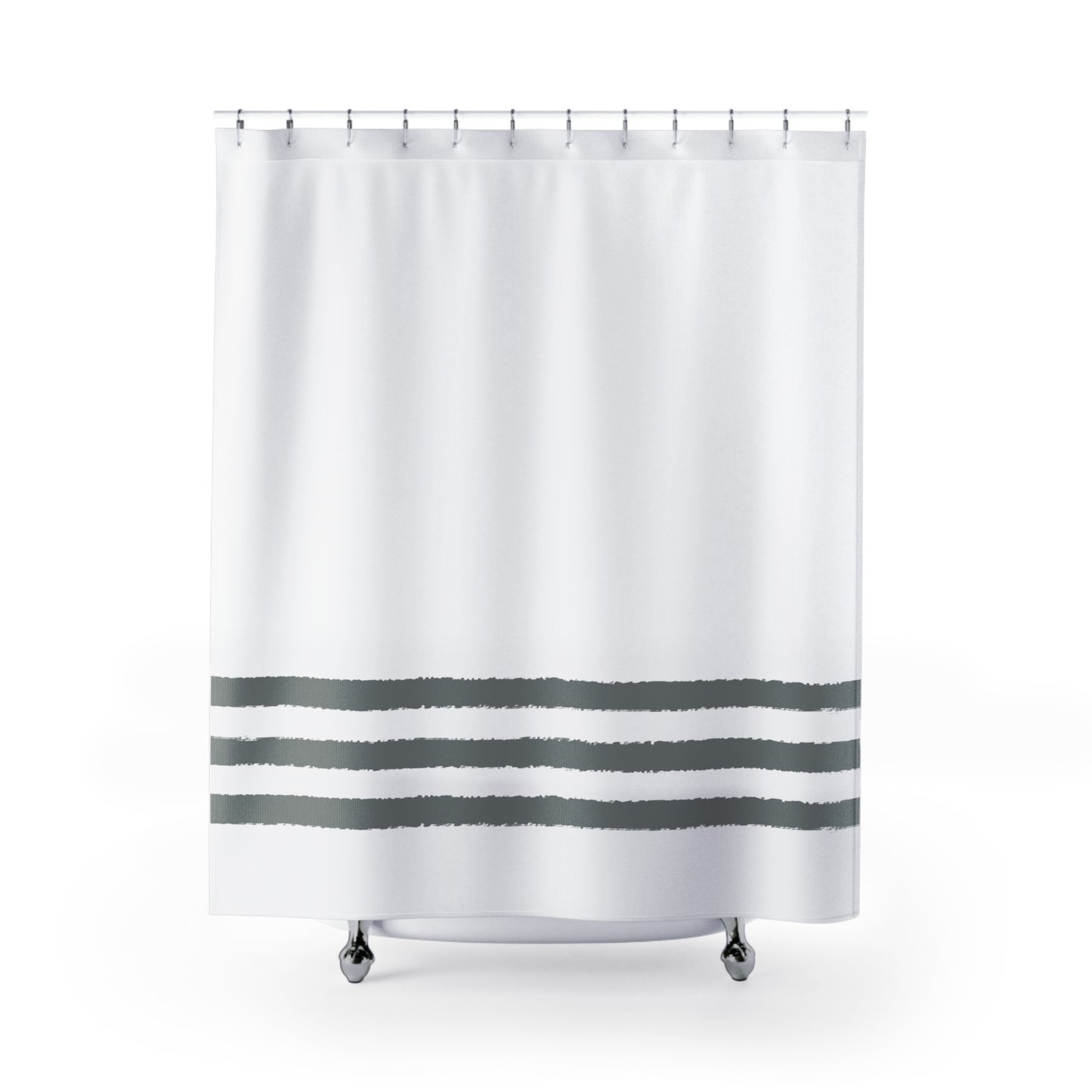 White Shower Curtain with Grey-green Hand-painted Stripe Print | SC-1213-467