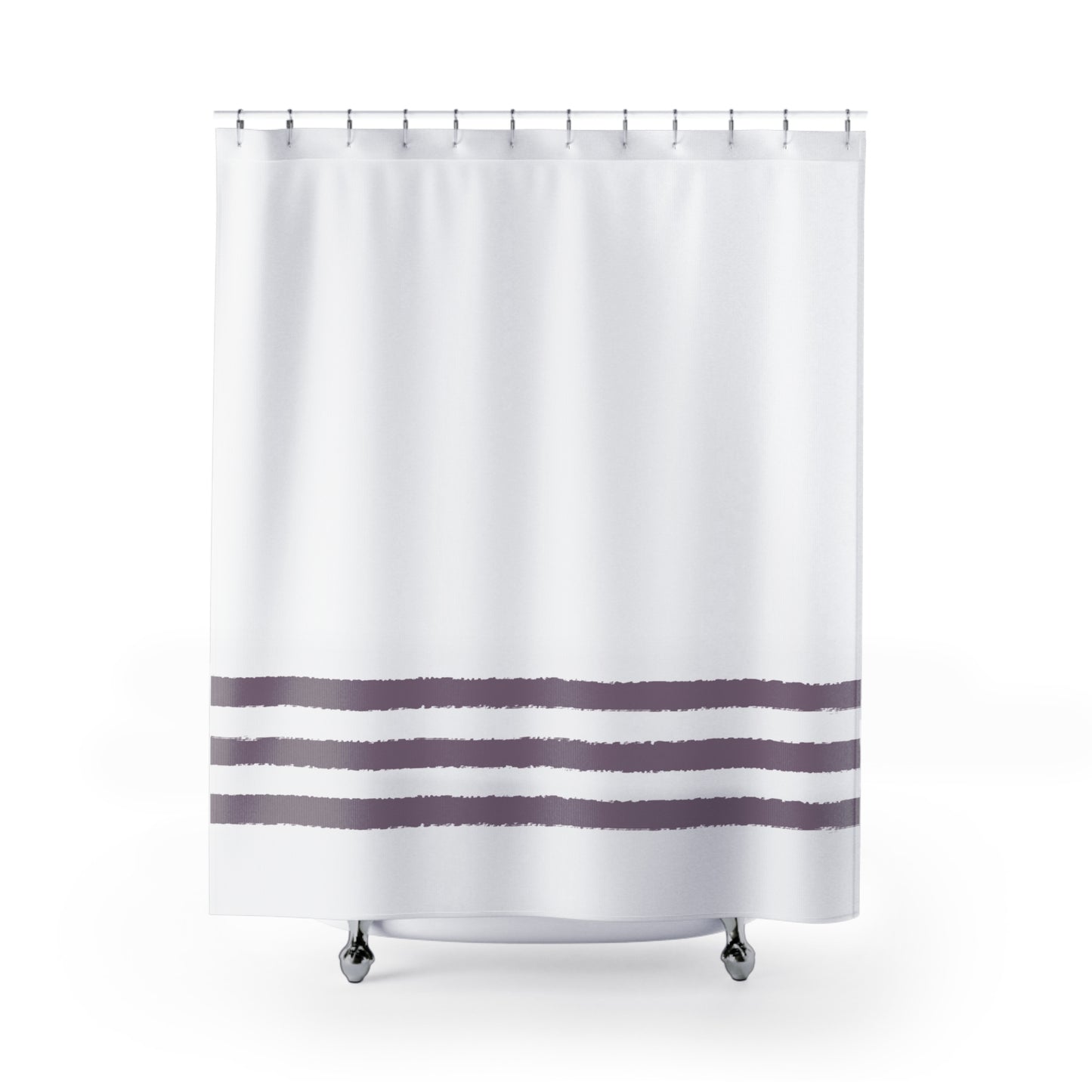 White Shower Curtain with Medium Purple Hand-painted Stripe Print | SC-1181-167