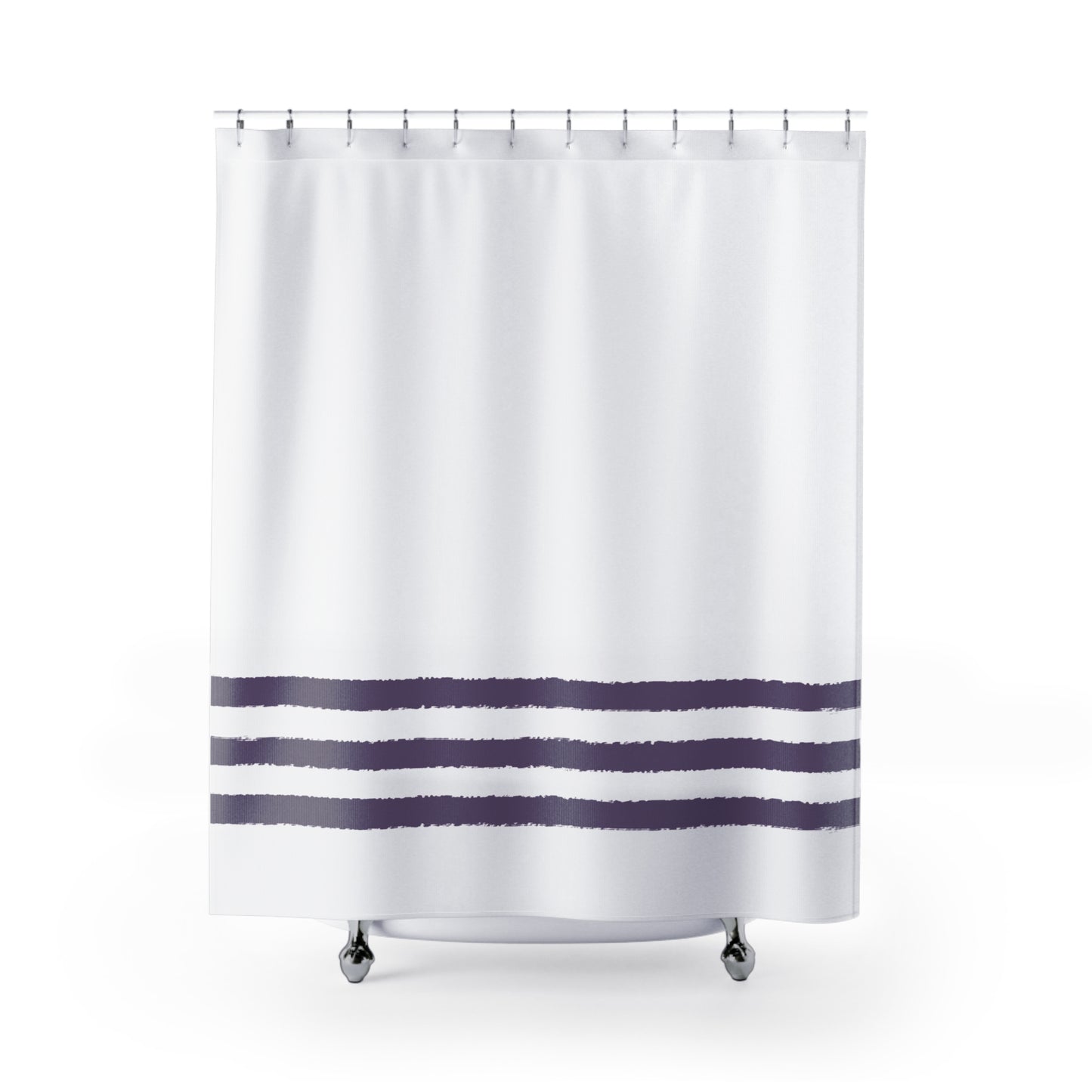 White Shower Curtain with Medium Purple Hand-painted Stripe Print | SC-1143-167
